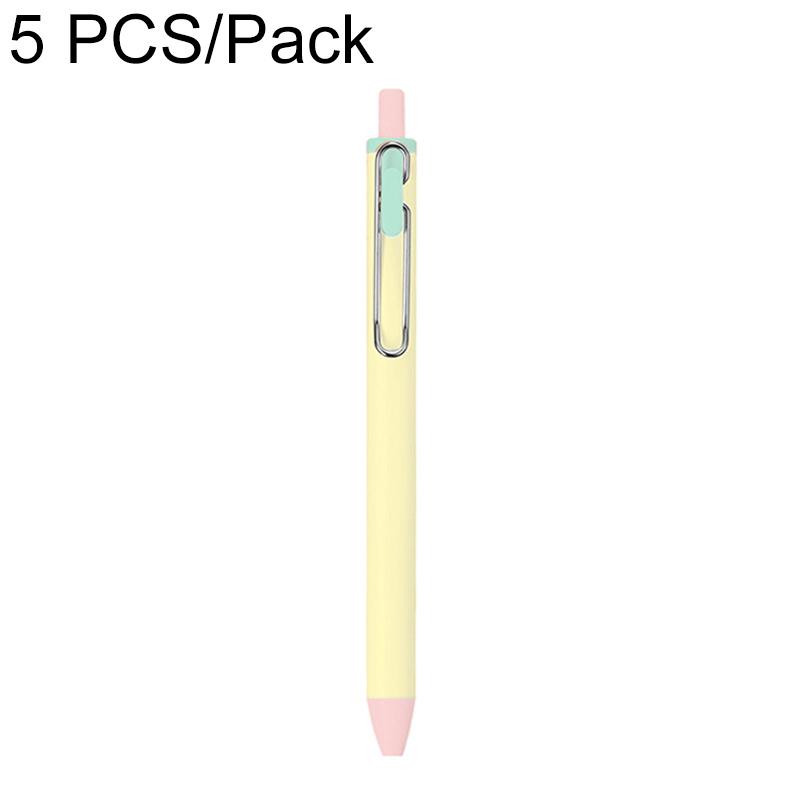 5 PCS/Pack 0.5mm Bullet Tip Colorful Retractable Pocket Ballpoint Pen(Yellow Color-Blocked) - Shopkiz.com