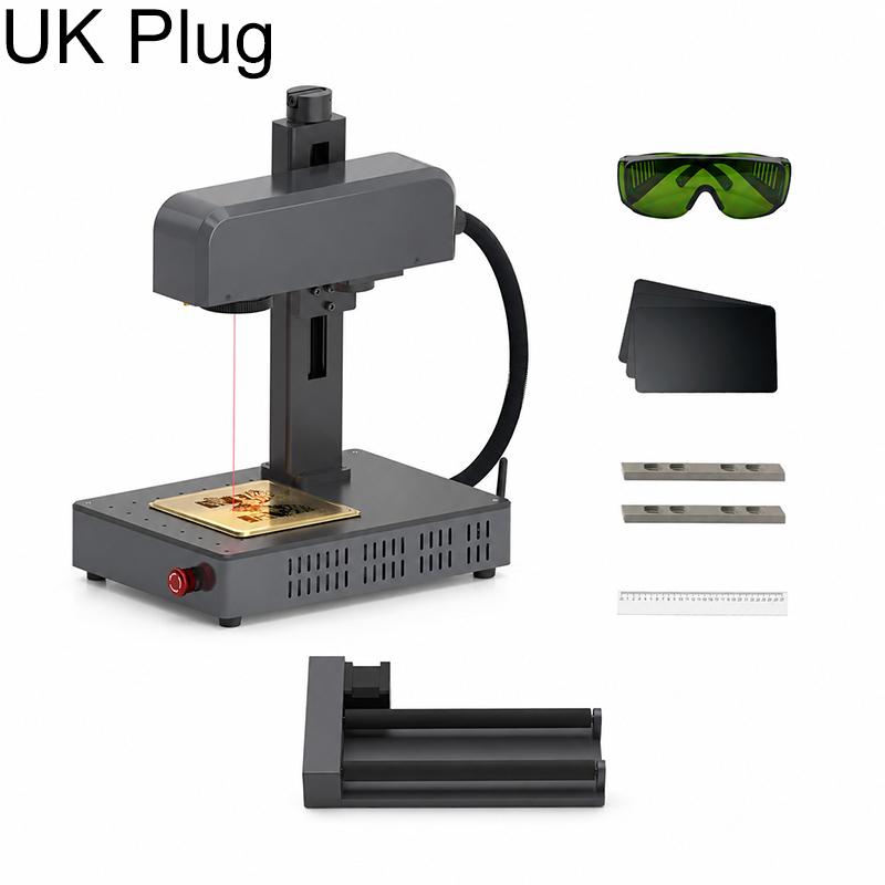 DAJA M1 Ultra Mini Fiber Laser Marking Machine 10W High-Power Fully Automatic Fiber Optic Engraving Machine, Model:M1 Ultra + Rotary Axis(UK Plug) -