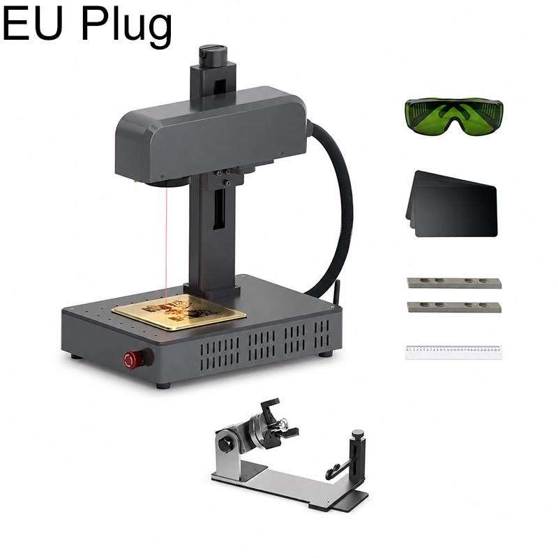 DAJA M1 Ultra Mini Fiber Laser Marking Machine 10W High-Power Fully Automatic Fiber Optic Engraving Machine, Model:M1 Ultra + Rotary Clamp(EU Plug) -