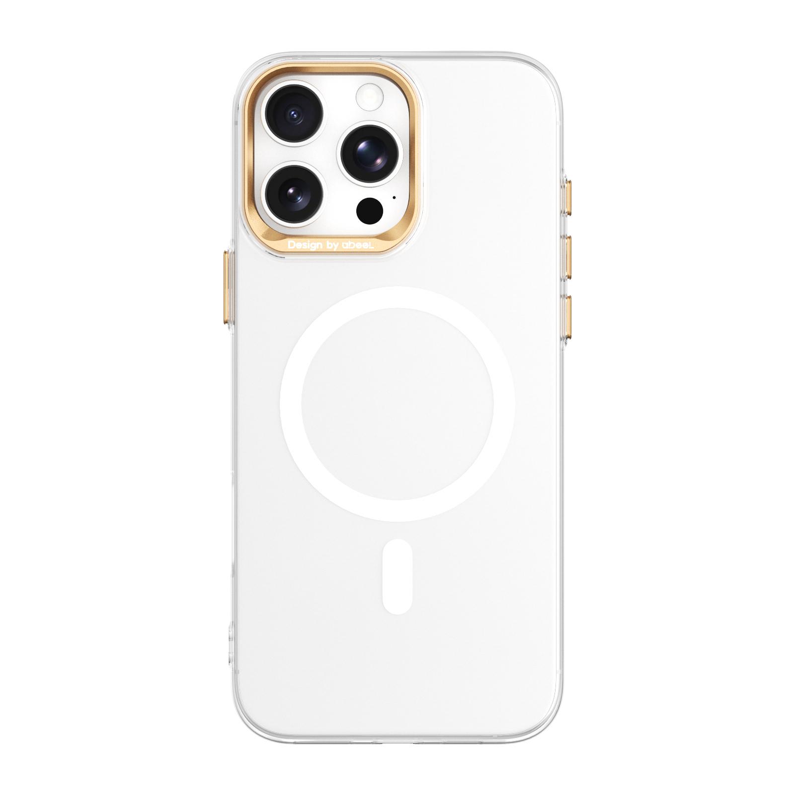 For iPhone 16 Pro Max ABEEL Transparent Magnetic Hardened PC Phone Case(White) - Shopkiz.com