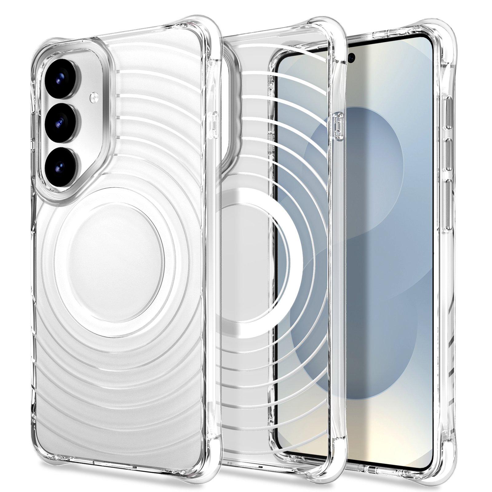 For Galaxy S24 5G / S25 5G Wave Pattern Air Cushion Corners Shockproof Magnetic Phone Case(White) - Shopkiz.com
