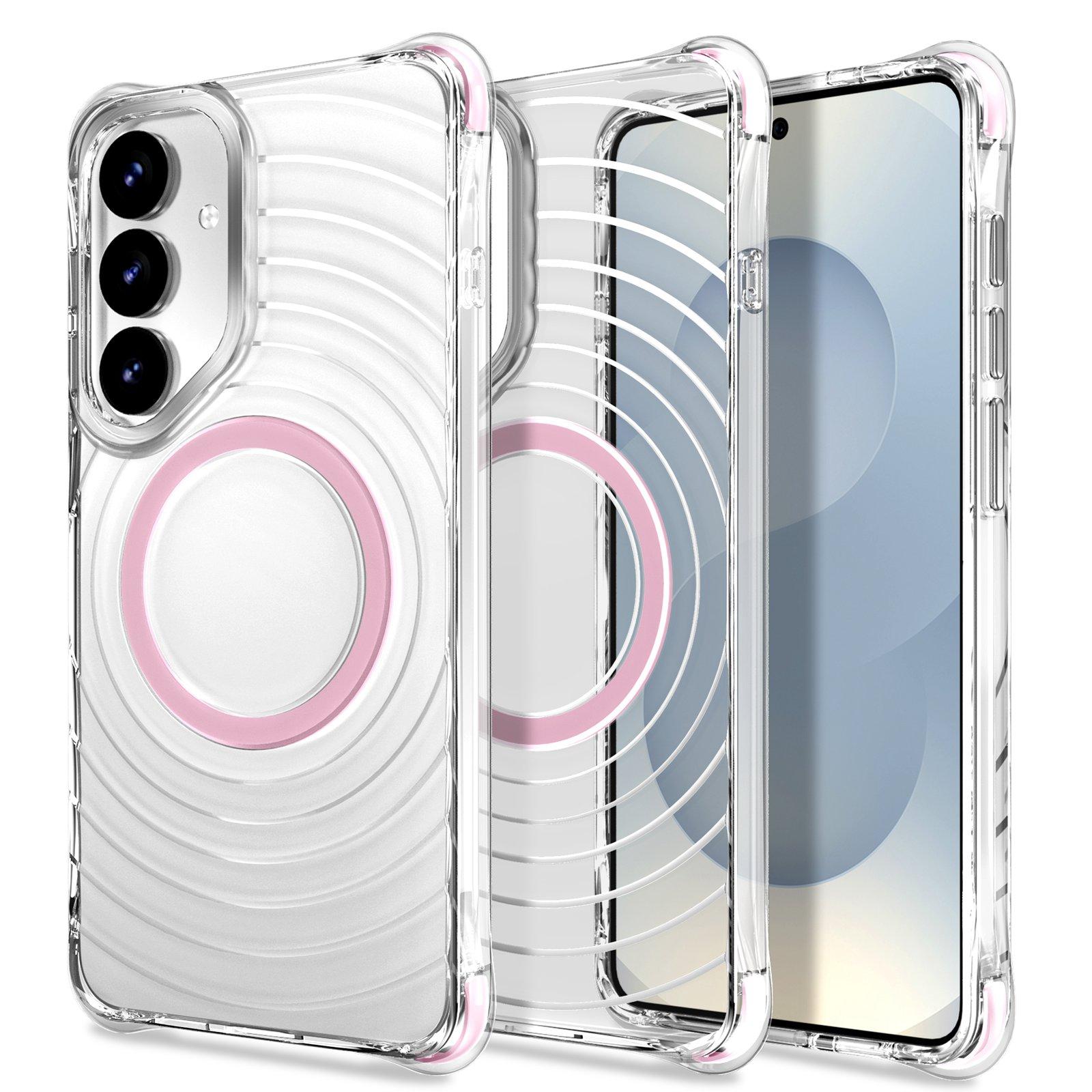 For Galaxy S24+ 5G / S25+ 5G Wave Pattern Air Cushion Corners Shockproof Magnetic Phone Case(Pink) - Shopkiz.com