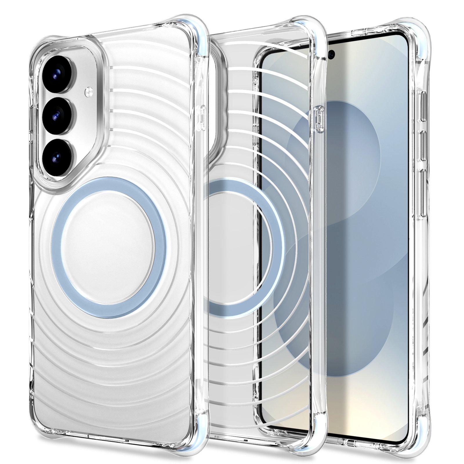For Galaxy S24+ 5G / S25+ 5G Wave Pattern Air Cushion Corners Shockproof Magnetic Phone Case(Blue) - Shopkiz.com