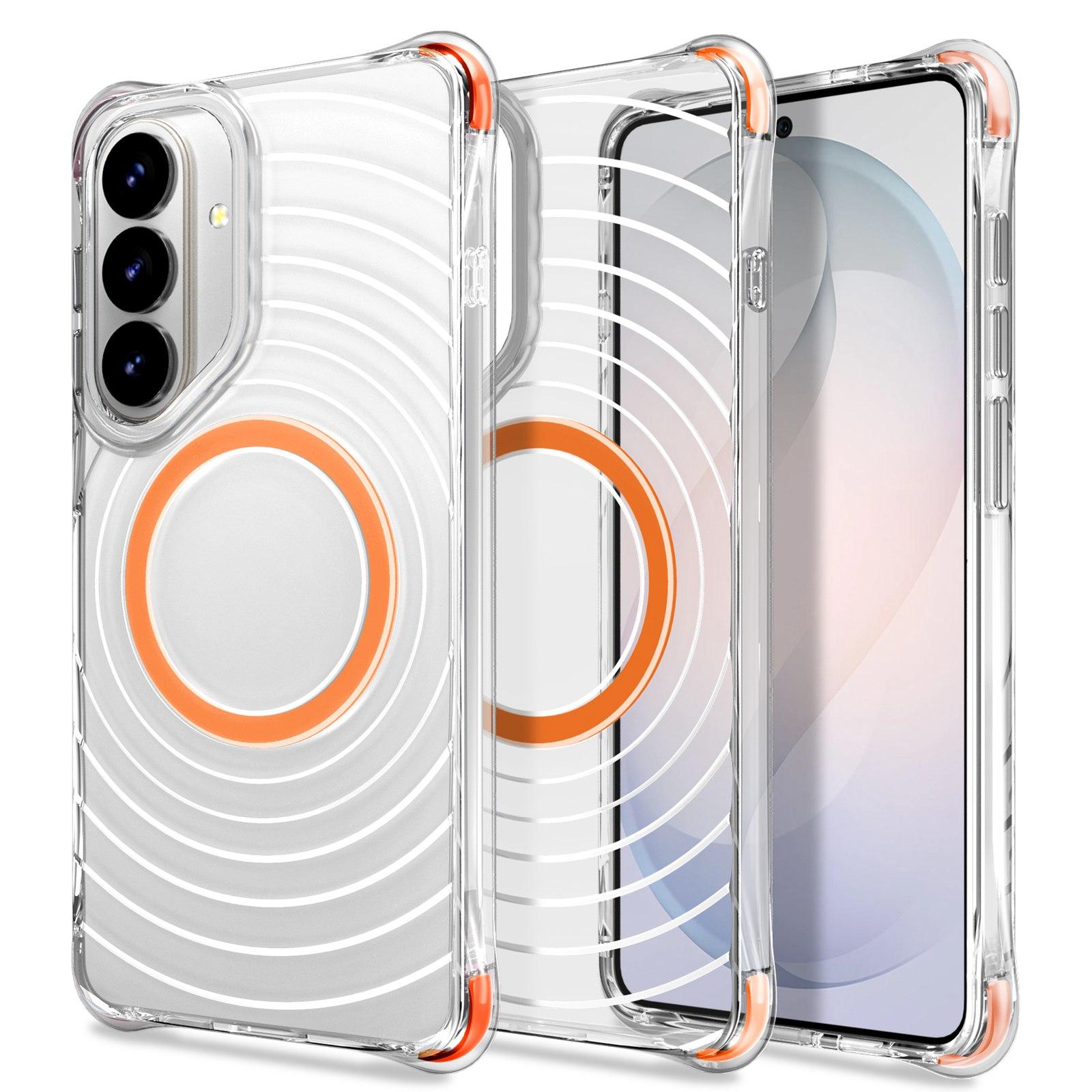 For Galaxy S26+ 5G Wave Pattern Air Cushion Corners Shockproof Magnetic Phone Case(Orange) - Shopkiz.com
