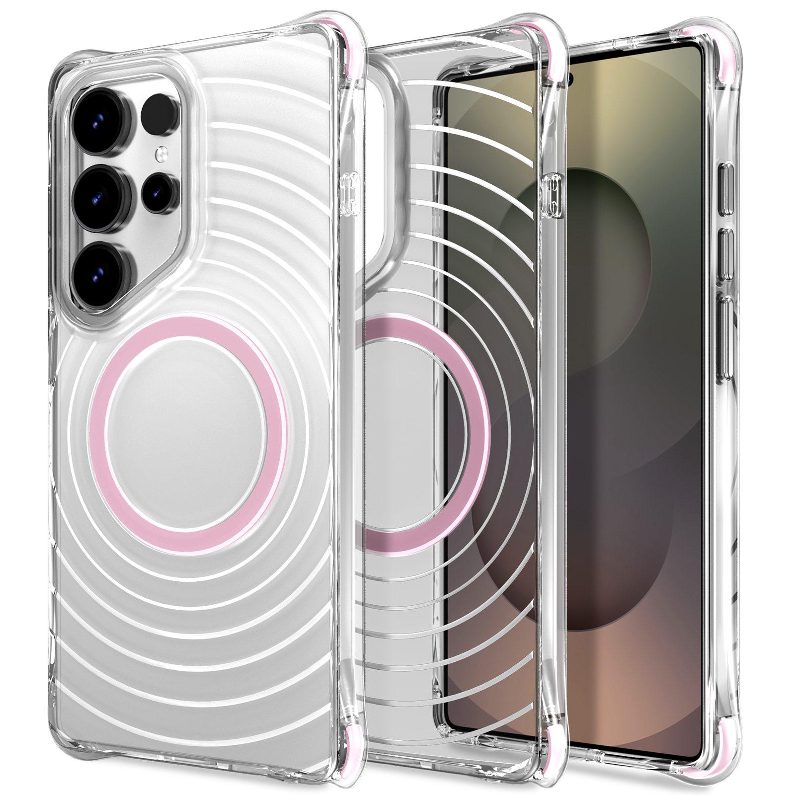 For Galaxy S24 Ultra 5G Wave Pattern Air Cushion Corners Shockproof Magnetic Phone Case(Pink) - Shopkiz.com
