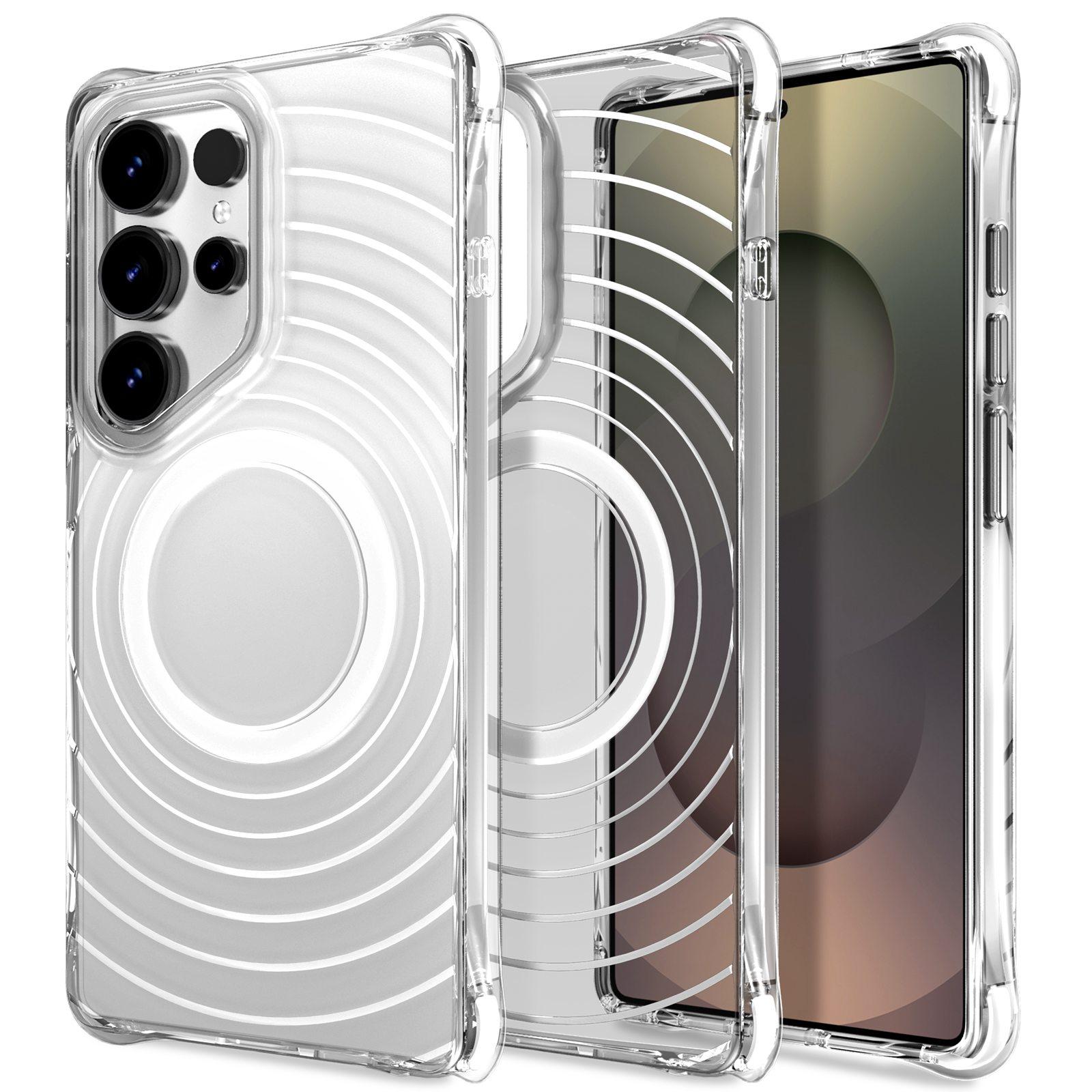For Galaxy S24 Ultra 5G Wave Pattern Air Cushion Corners Shockproof Magnetic Phone Case(White) - Shopkiz.com