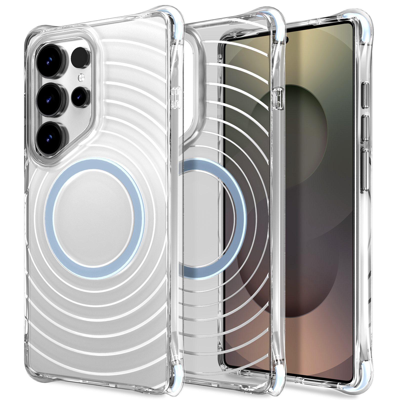 For Galaxy S24 Ultra 5G Wave Pattern Air Cushion Corners Shockproof Magnetic Phone Case(Blue) - Shopkiz.com