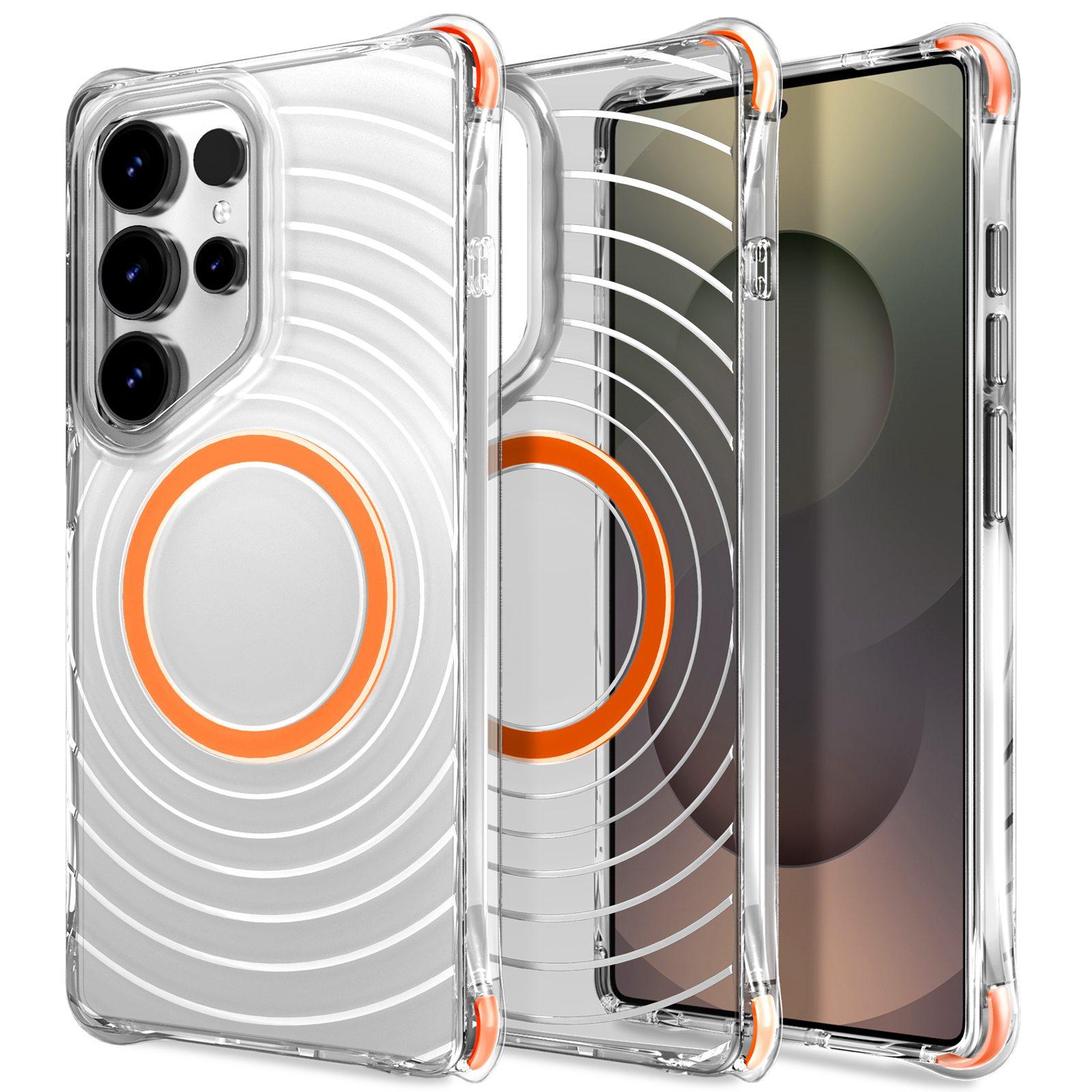 For Galaxy S24 Ultra 5G Wave Pattern Air Cushion Corners Shockproof Magnetic Phone Case(Orange) - Shopkiz.com