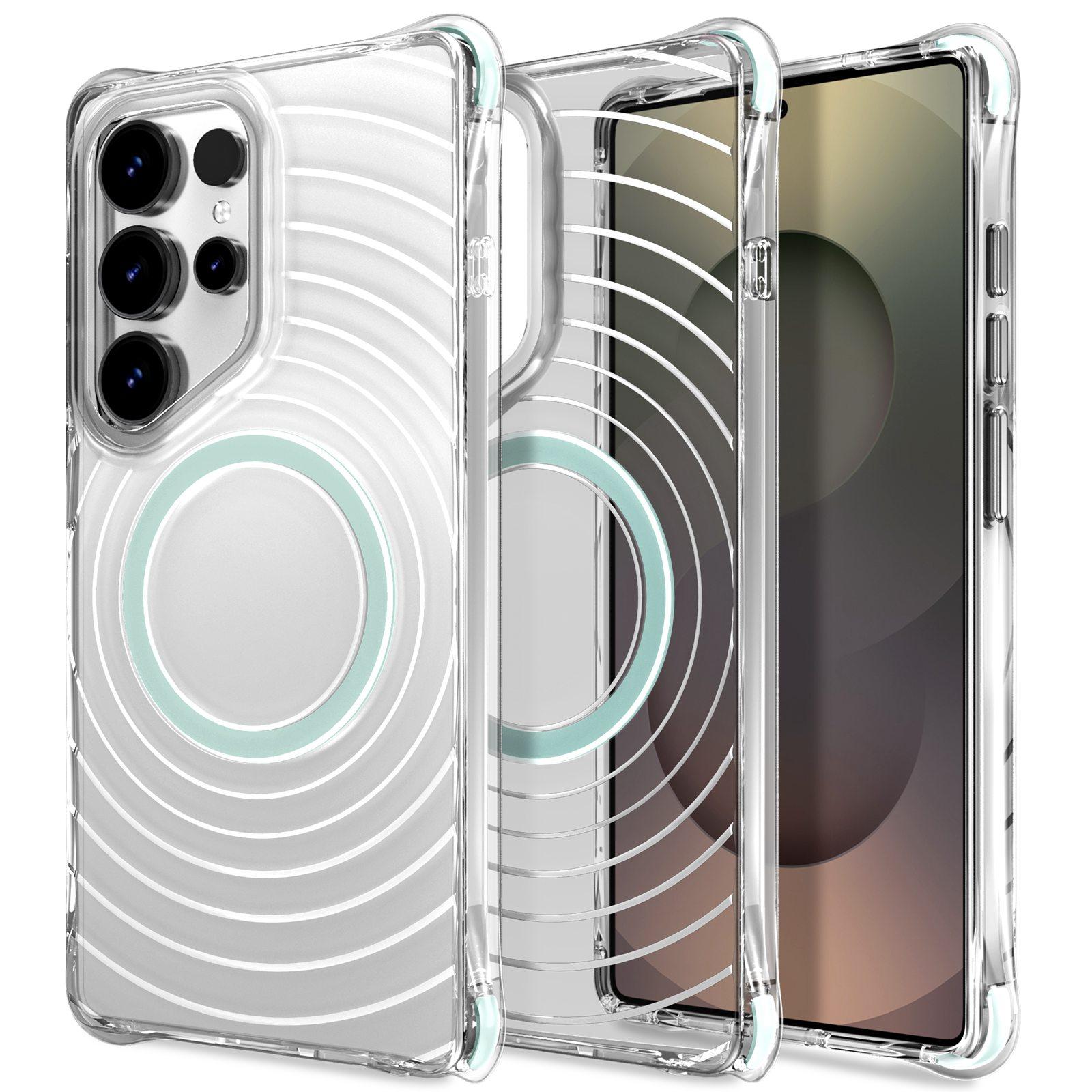 For Galaxy S25 Ultra 5G Wave Pattern Air Cushion Corners Shockproof Magnetic Phone Case(Mint Green) - Shopkiz.com