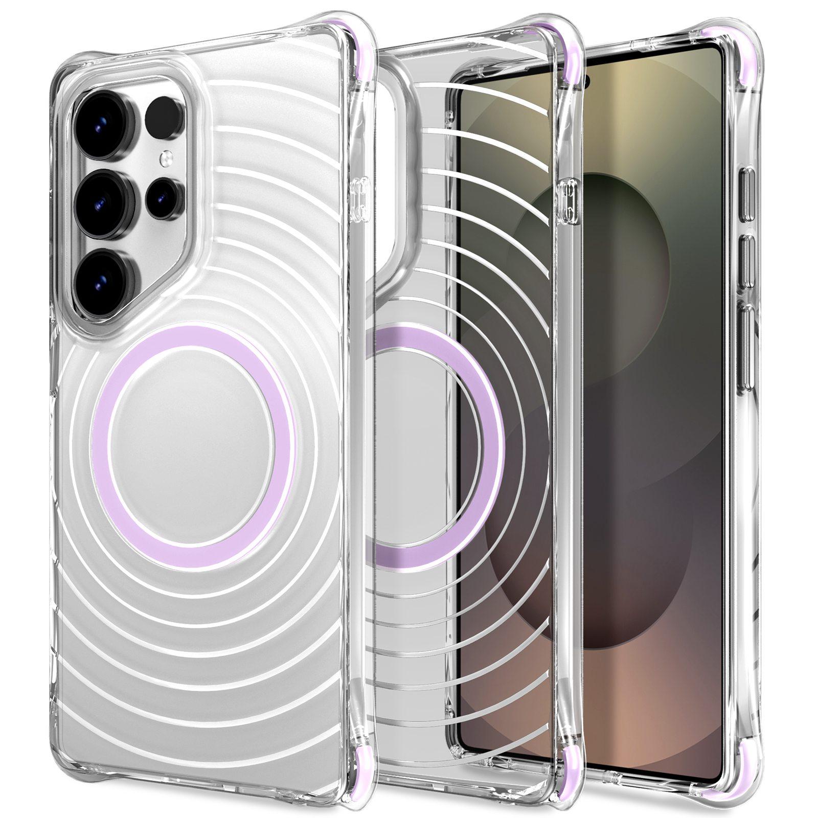 For Galaxy S25 Ultra 5G Wave Pattern Air Cushion Corners Shockproof Magnetic Phone Case(Purple) - Shopkiz.com