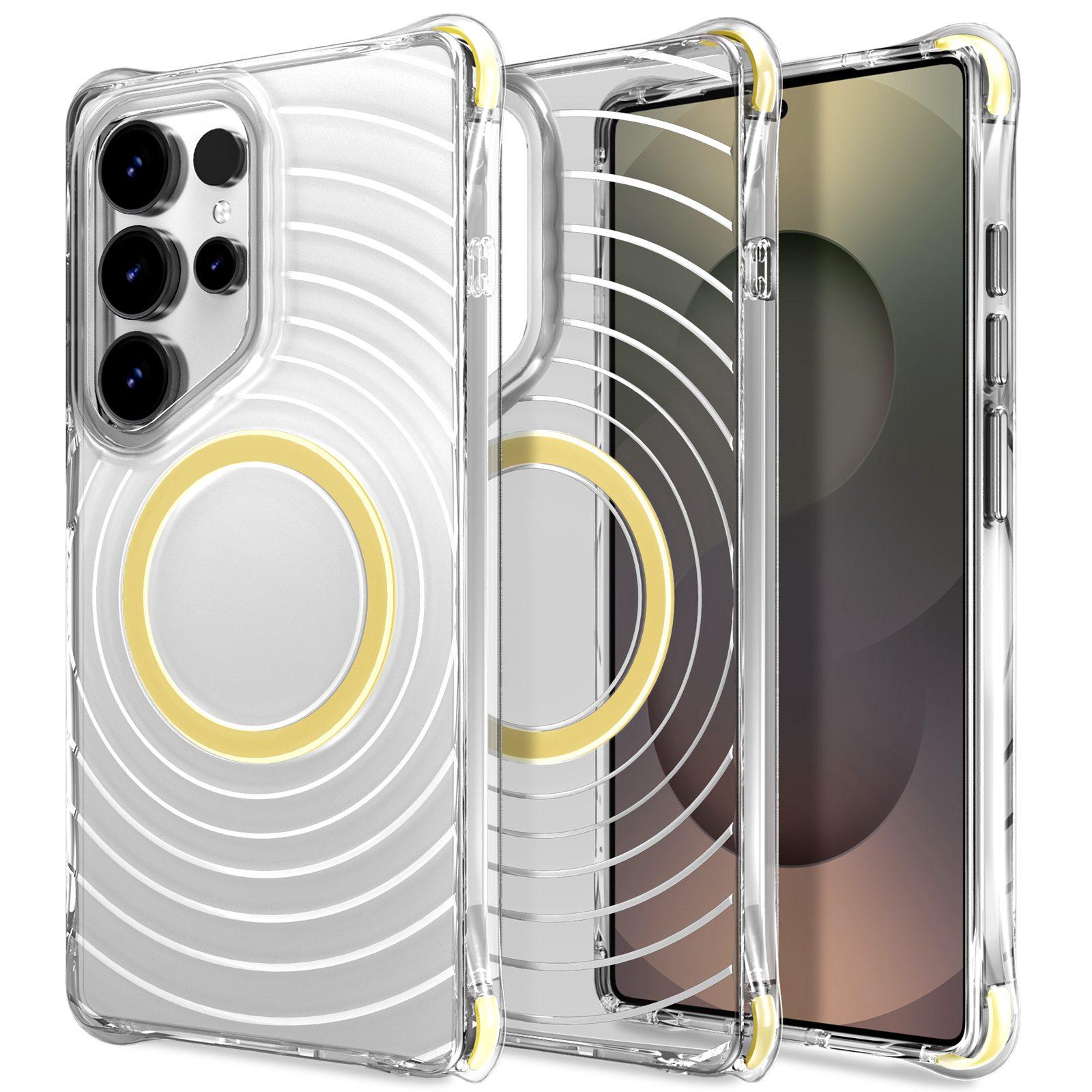 For Galaxy S25 Ultra 5G Wave Pattern Air Cushion Corners Shockproof Magnetic Phone Case(Yellow) - Shopkiz.com