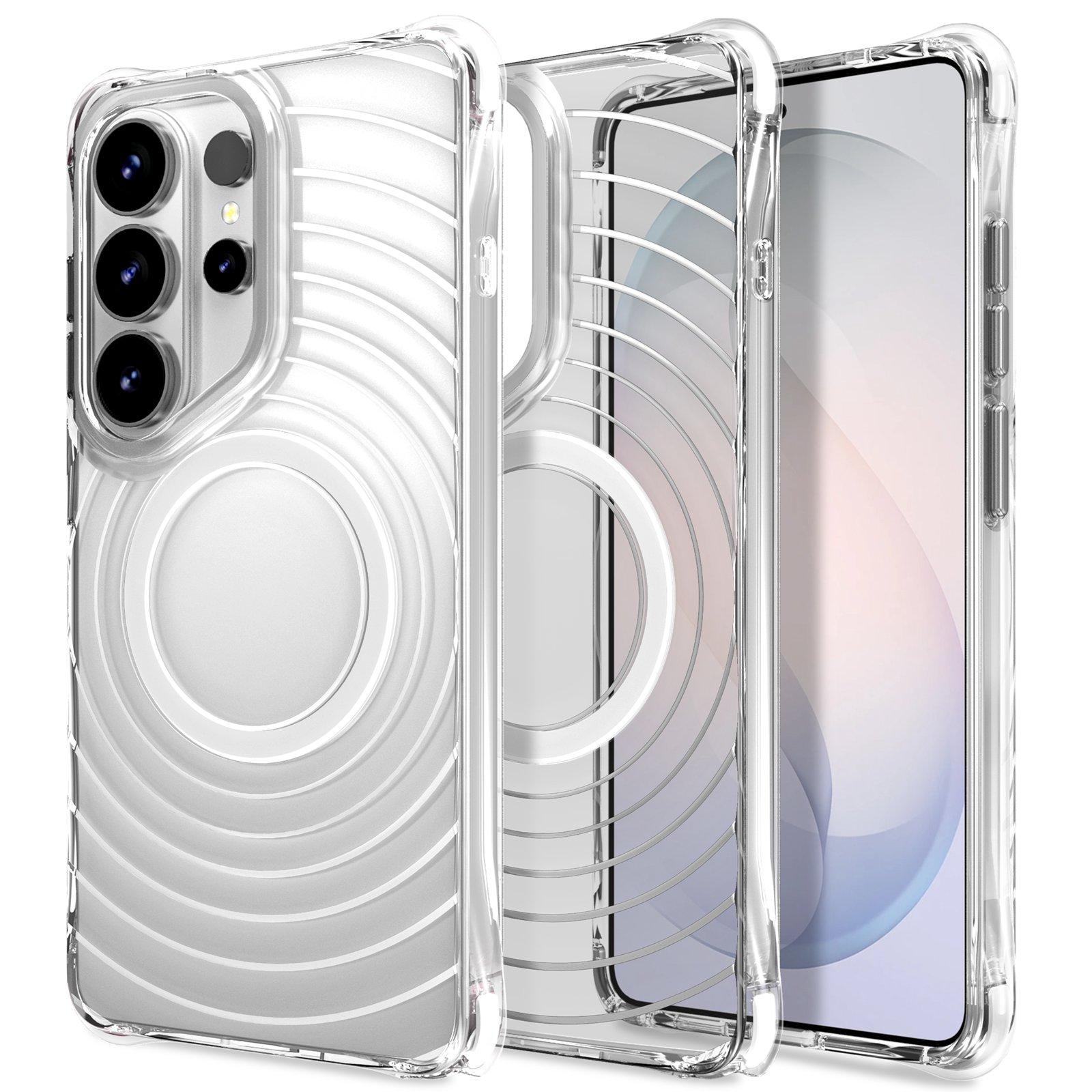 For Galaxy S26 Ultra 5G Wave Pattern Air Cushion Corners Shockproof Magnetic Phone Case(White) - Shopkiz.com