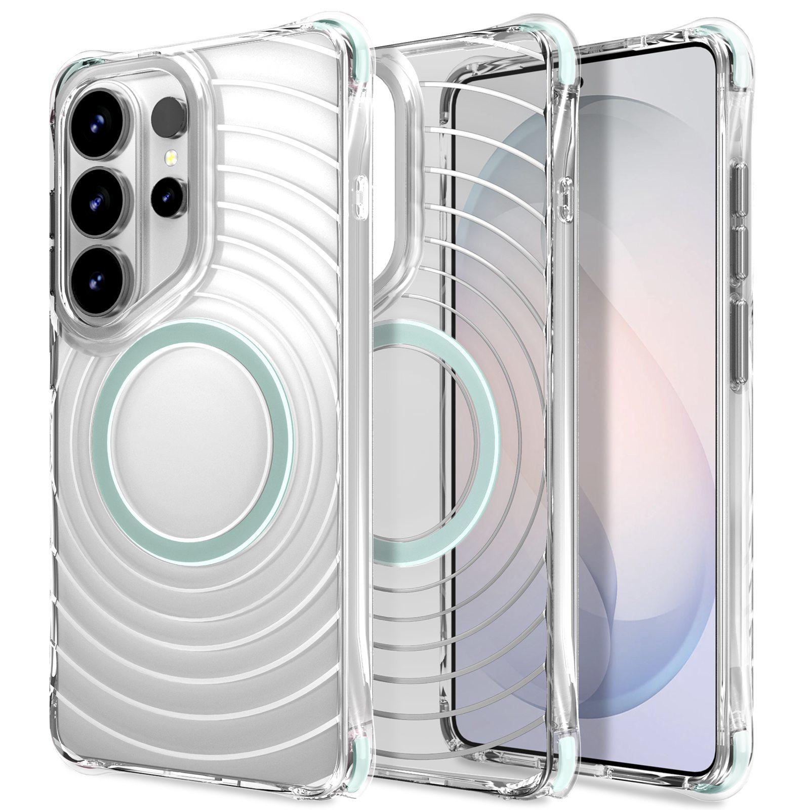 For Galaxy S26 Ultra 5G Wave Pattern Air Cushion Corners Shockproof Magnetic Phone Case(Mint Green) - Shopkiz.com