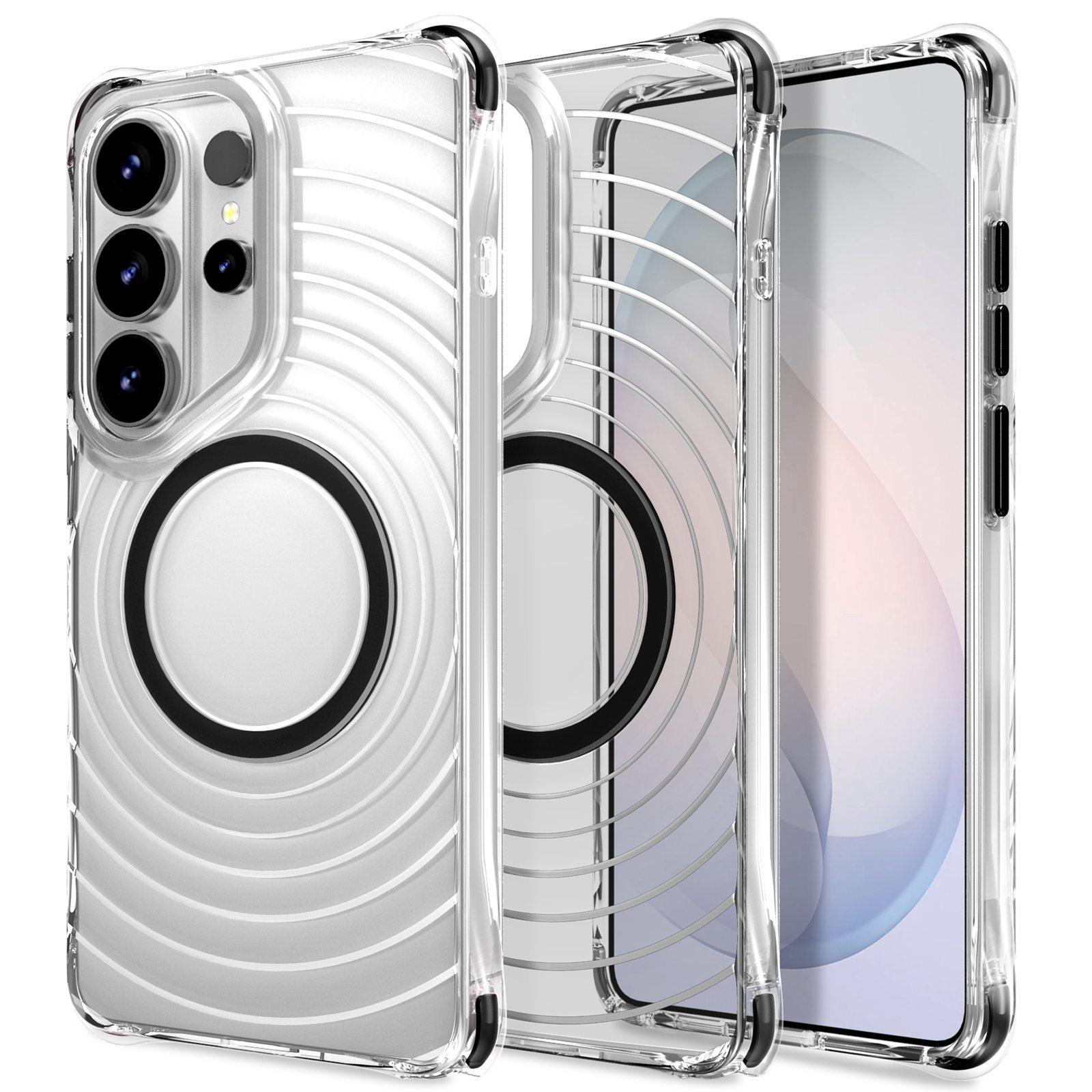For Galaxy S26 Ultra 5G Wave Pattern Air Cushion Corners Shockproof Magnetic Phone Case(Black) - Shopkiz.com