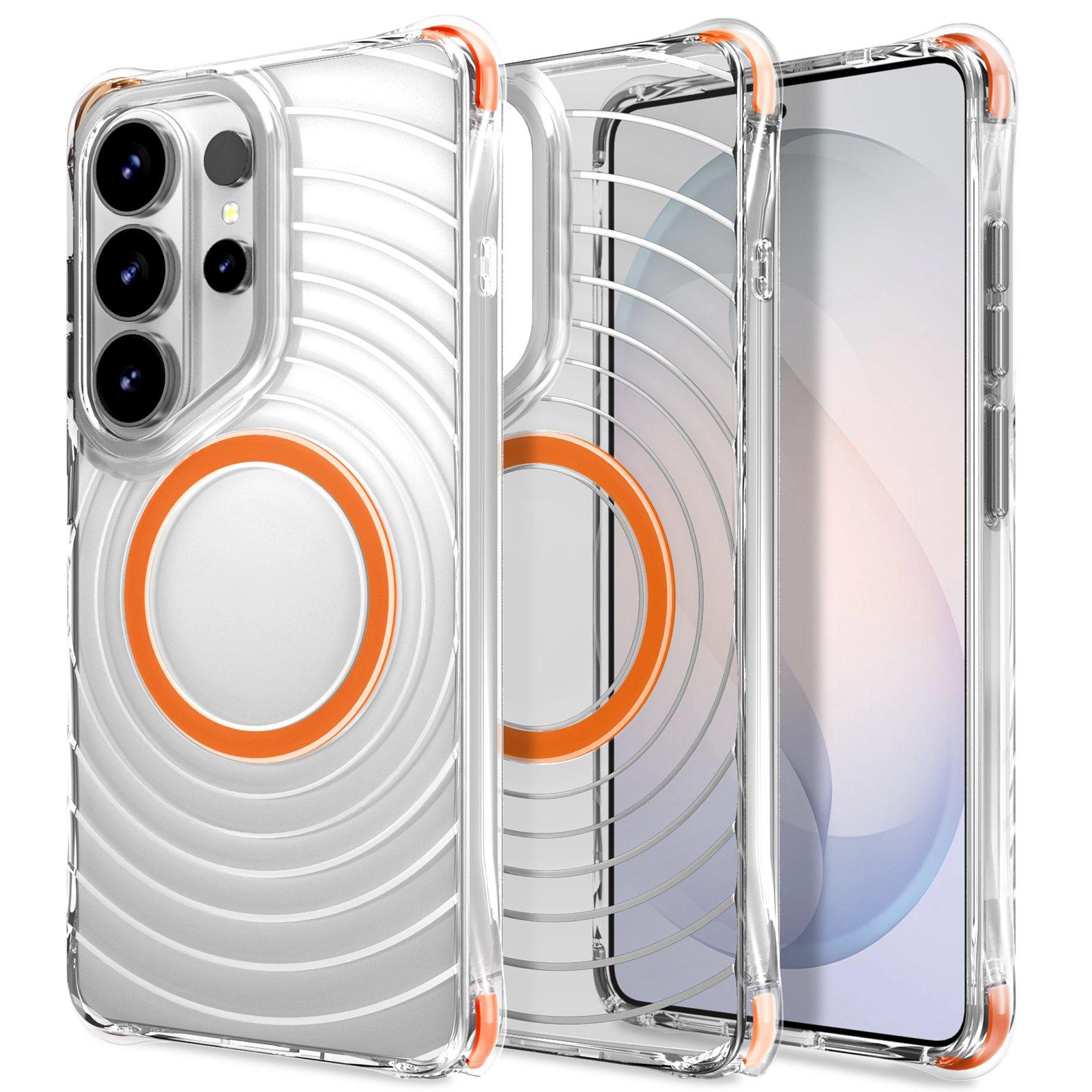 For Galaxy S26 Ultra 5G Wave Pattern Air Cushion Corners Shockproof Magnetic Phone Case(Orange) - Shopkiz.com