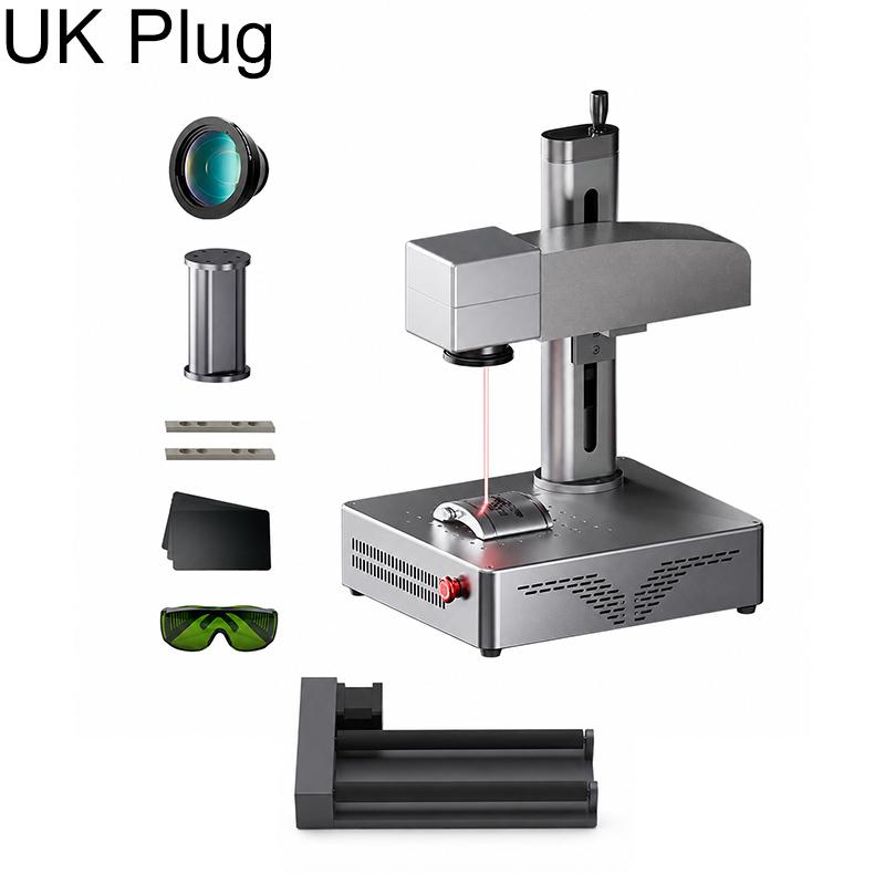DAJA S4Pro High-Power Fiber Laser Marking Machine Small Fully Automatic Fiber Optic Metal Engraving Machine, Model:S4Pro 20W + Rotary Axis(UK Plug) -