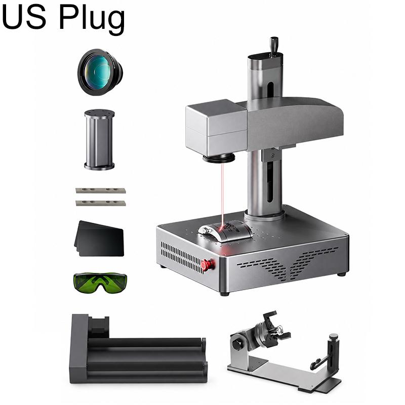 DAJA S4Pro High-Power Fiber Laser Marking Machine Small Fully Automatic Fiber Optic Metal Engraving Machine, Model:S4Pro 20W + Rotary Axis + Clamp(US