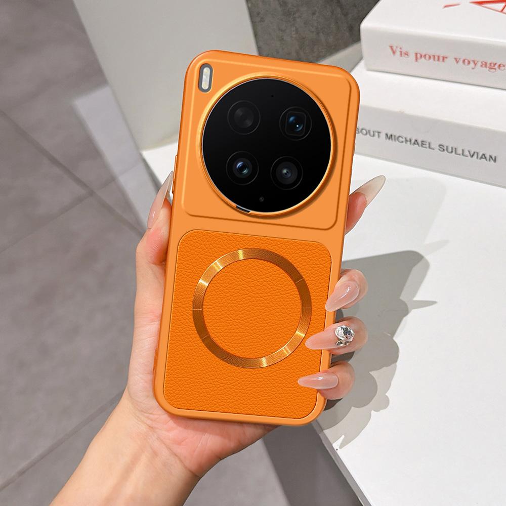 For vivo X300 Ultra Lambskin Series Magnetic Skin Feel Phone Case(Orange) - Shopkiz.com