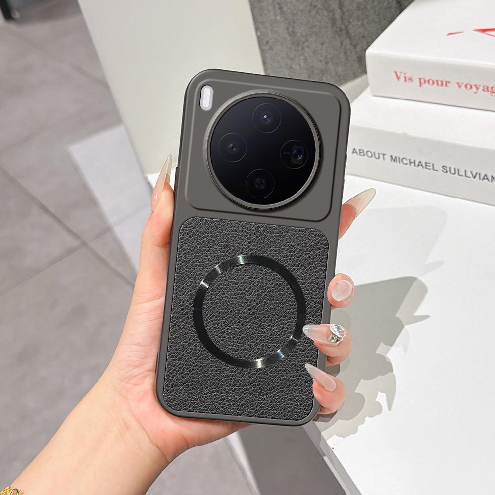 For vivo X300 Lambskin Series Magnetic Skin Feel Phone Case(Black) - Shopkiz.com