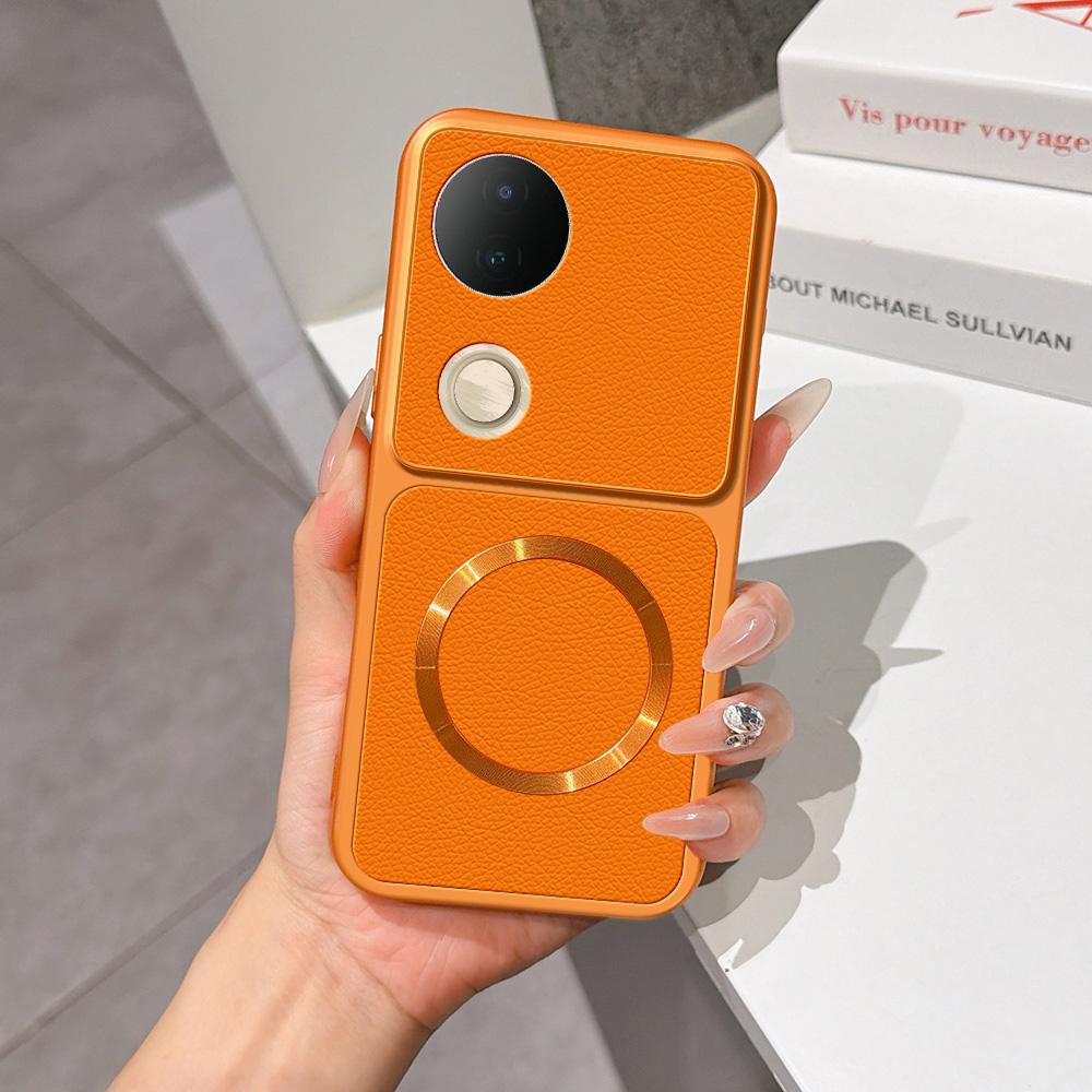 For vivo S20 Lambskin Series Magnetic Skin Feel Phone Case(Orange) - Shopkiz.com