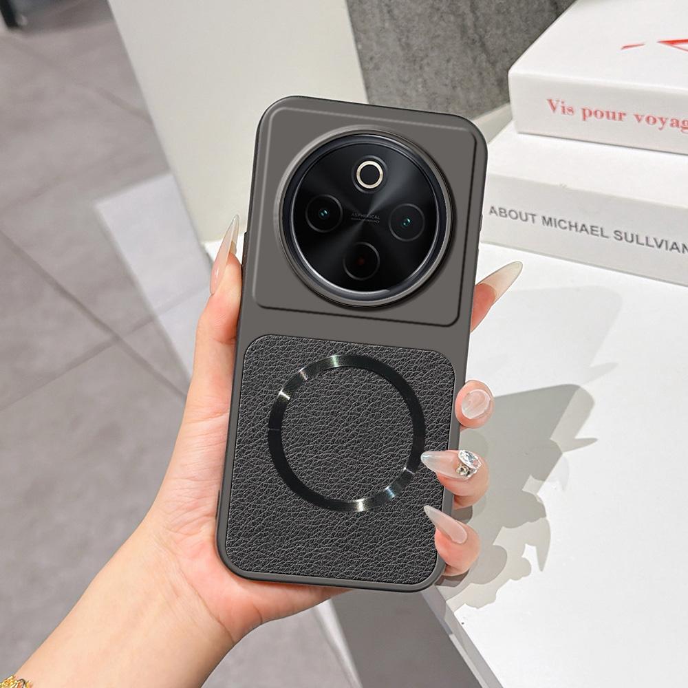 For vivo Y300 Pro Lambskin Series Magnetic Skin Feel Phone Case(Black) - Shopkiz.com