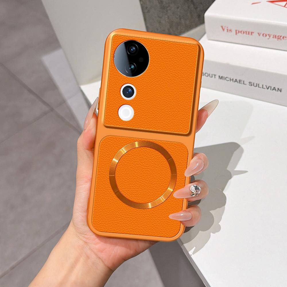 For vivo S19 Pro Lambskin Series Magnetic Skin Feel Phone Case(Orange) - Shopkiz.com