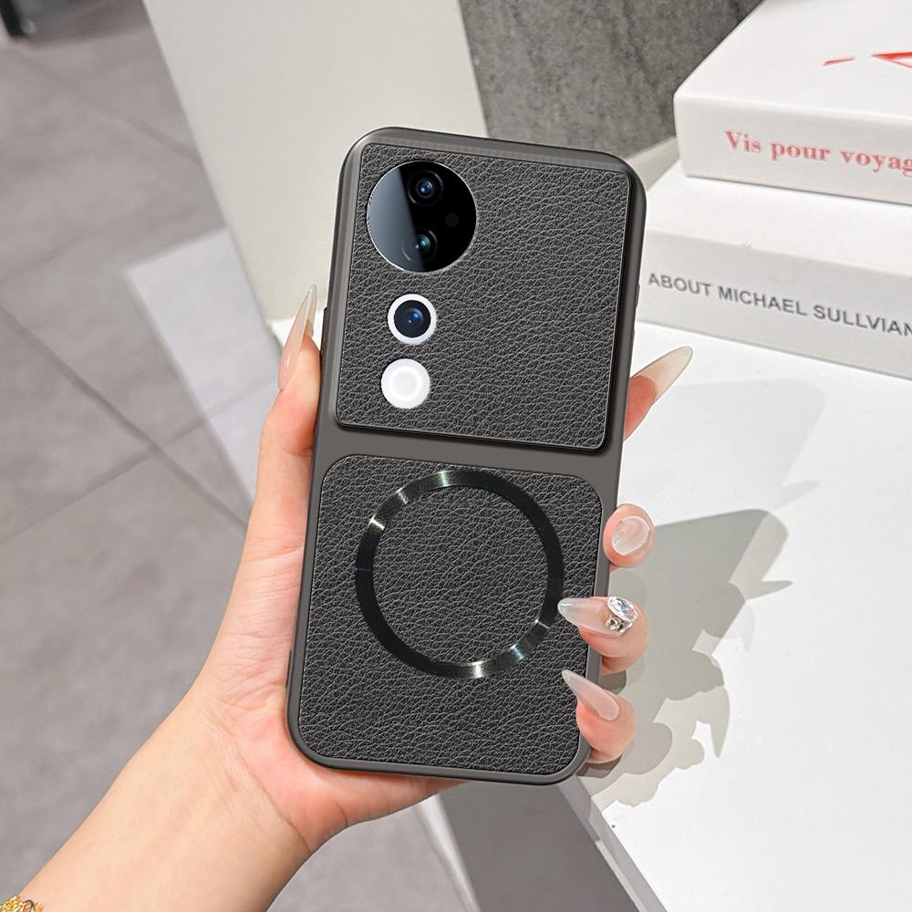 For vivo S19 Pro Lambskin Series Magnetic Skin Feel Phone Case(Black) - Shopkiz.com