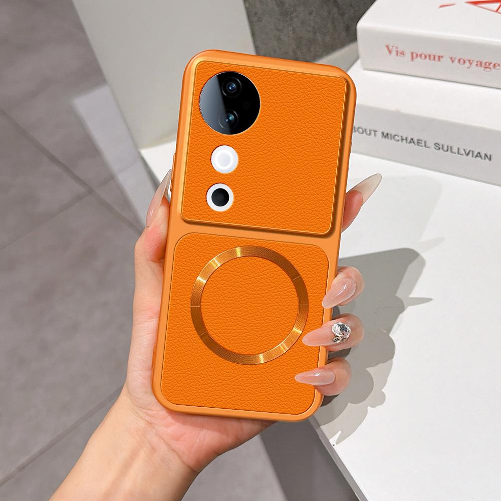 For vivo S19 Lambskin Series Magnetic Skin Feel Phone Case(Orange) - Shopkiz.com