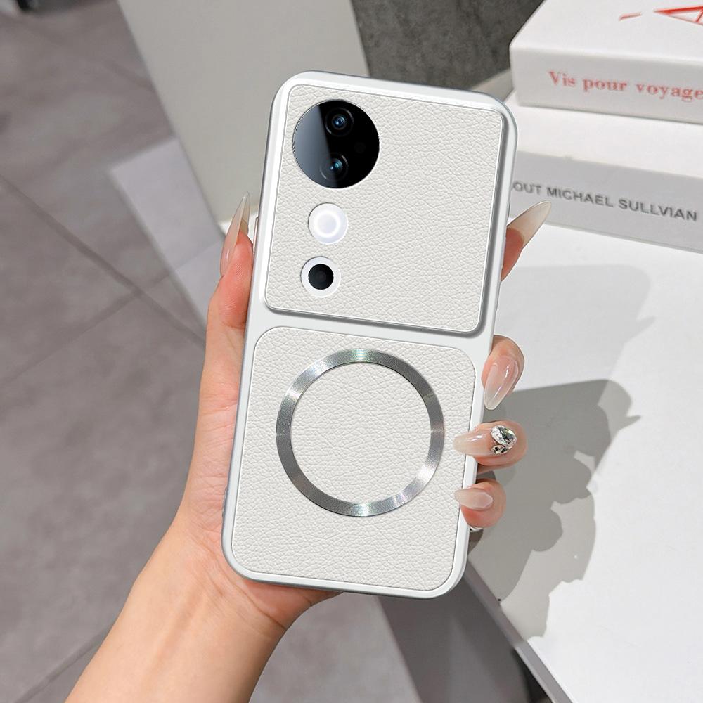 For vivo S19 Lambskin Series Magnetic Skin Feel Phone Case(Silver) - Shopkiz.com