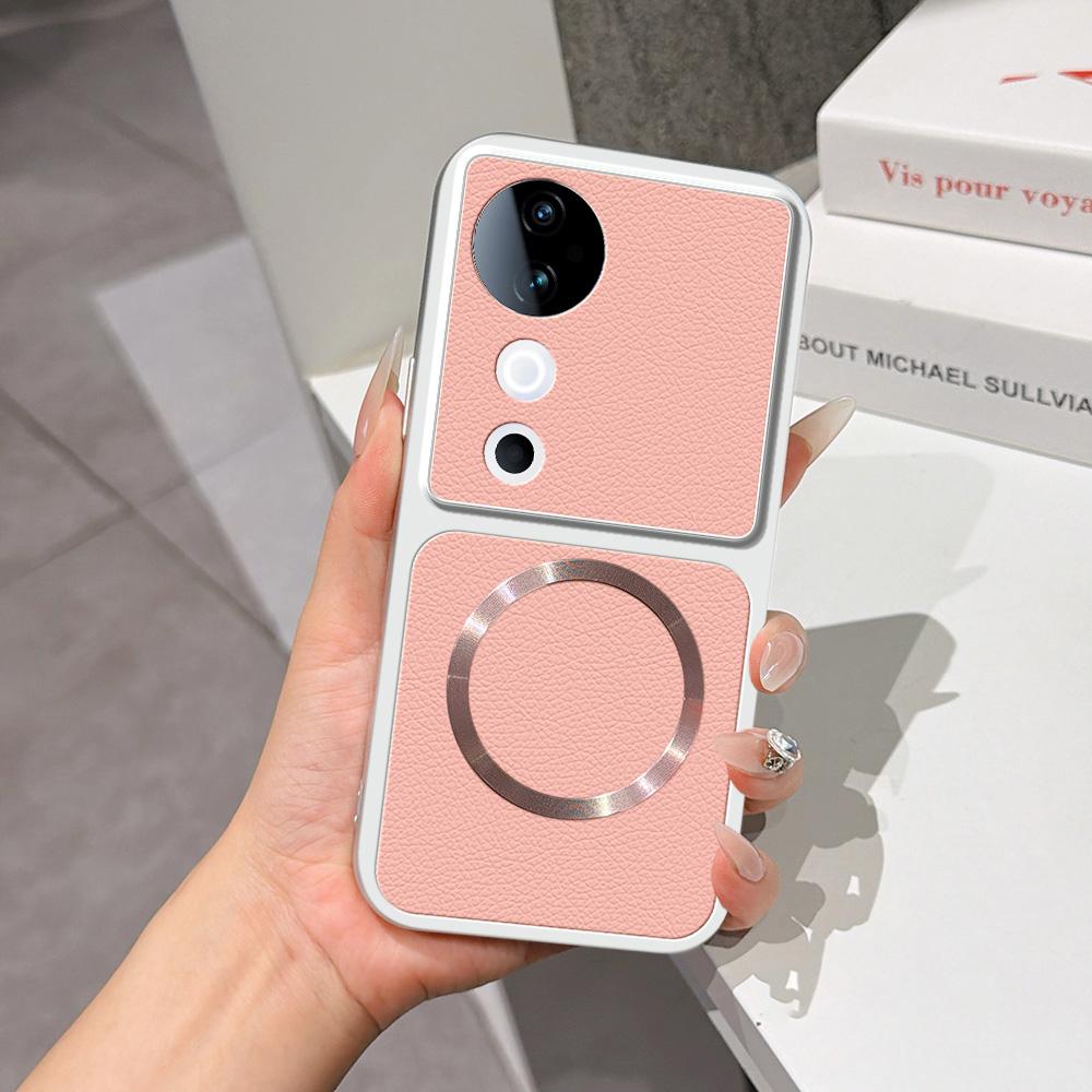 For vivo S19 Lambskin Series Magnetic Skin Feel Phone Case(Pink) - Shopkiz.com