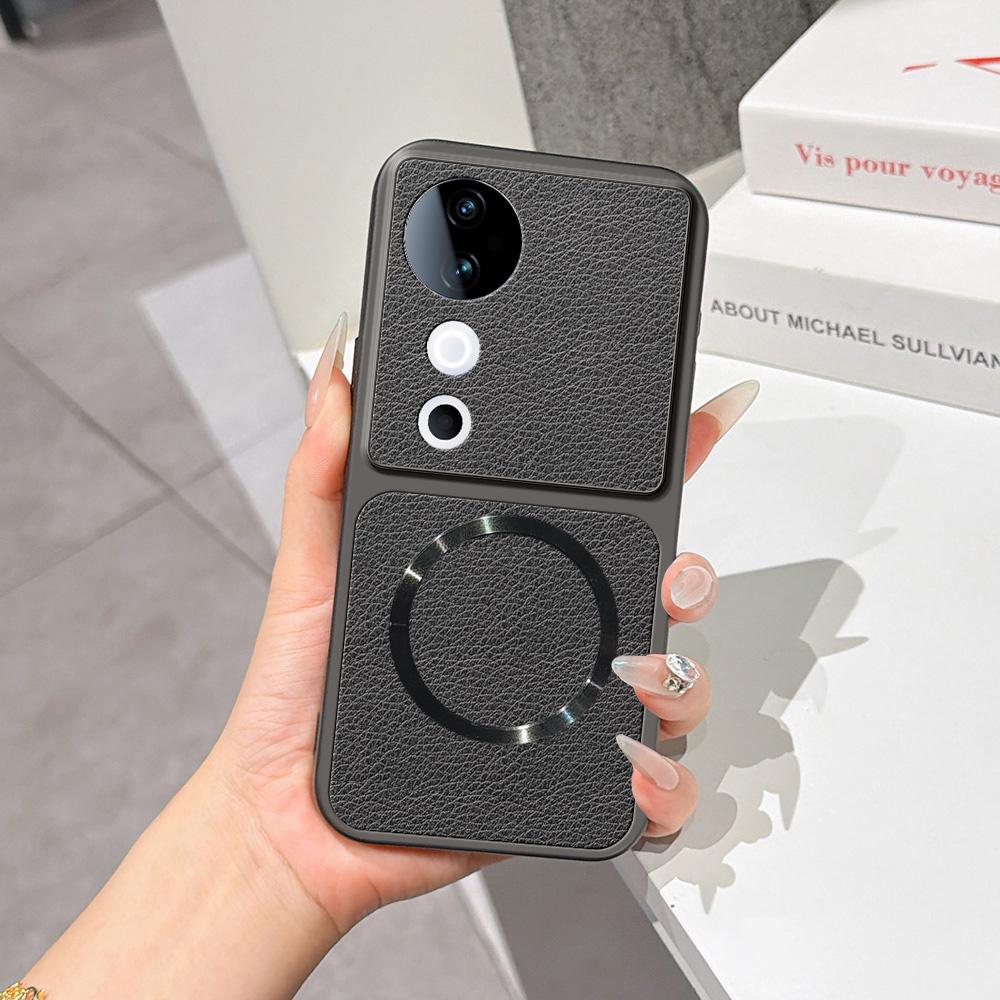 For vivo S19 Lambskin Series Magnetic Skin Feel Phone Case(Black) - Shopkiz.com
