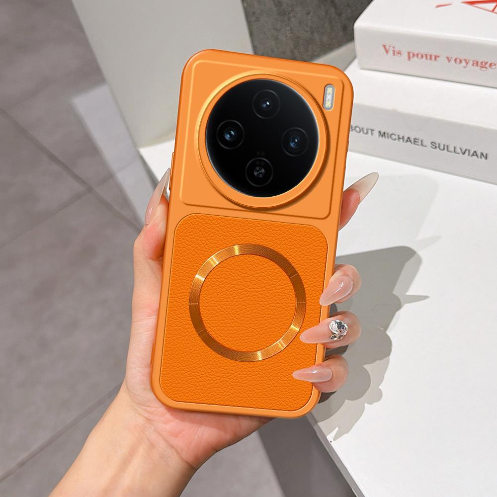 For vivo X100s Lambskin Series Magnetic Skin Feel Phone Case(Orange) - Shopkiz.com