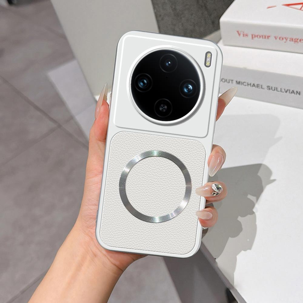 For vivo X100 Pro Lambskin Series Magnetic Skin Feel Phone Case(Silver) - Shopkiz.com