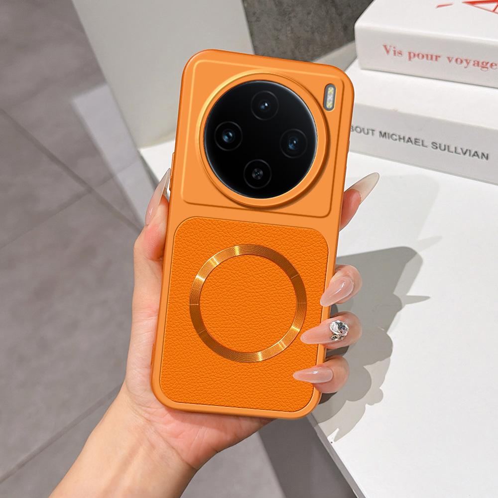 For vivo X100 Lambskin Series Magnetic Skin Feel Phone Case(Orange) - Shopkiz.com