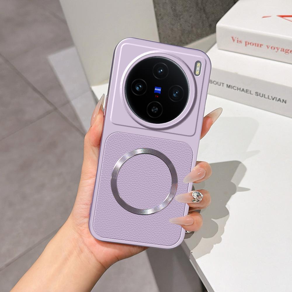 For vivo X100 Lambskin Series Magnetic Skin Feel Phone Case(Purple) - Shopkiz.com