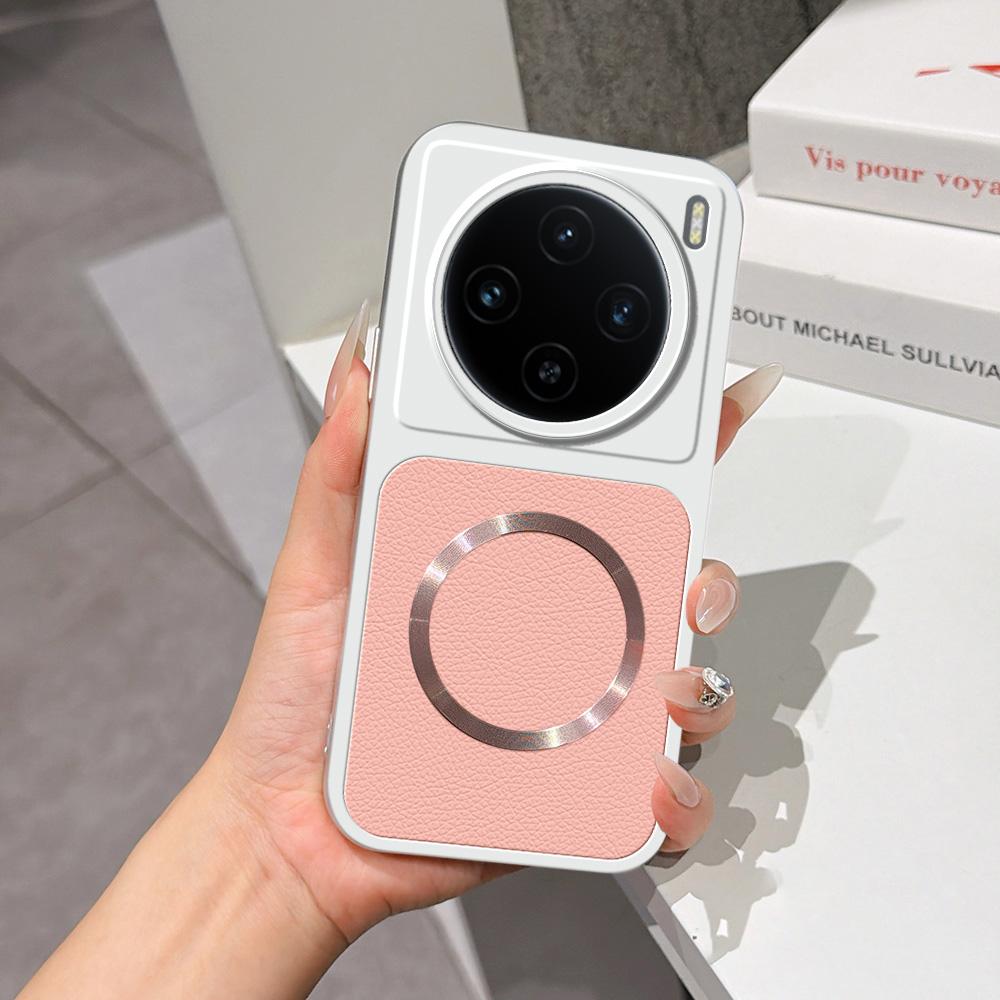 For vivo X100 Lambskin Series Magnetic Skin Feel Phone Case(Pink) - Shopkiz.com