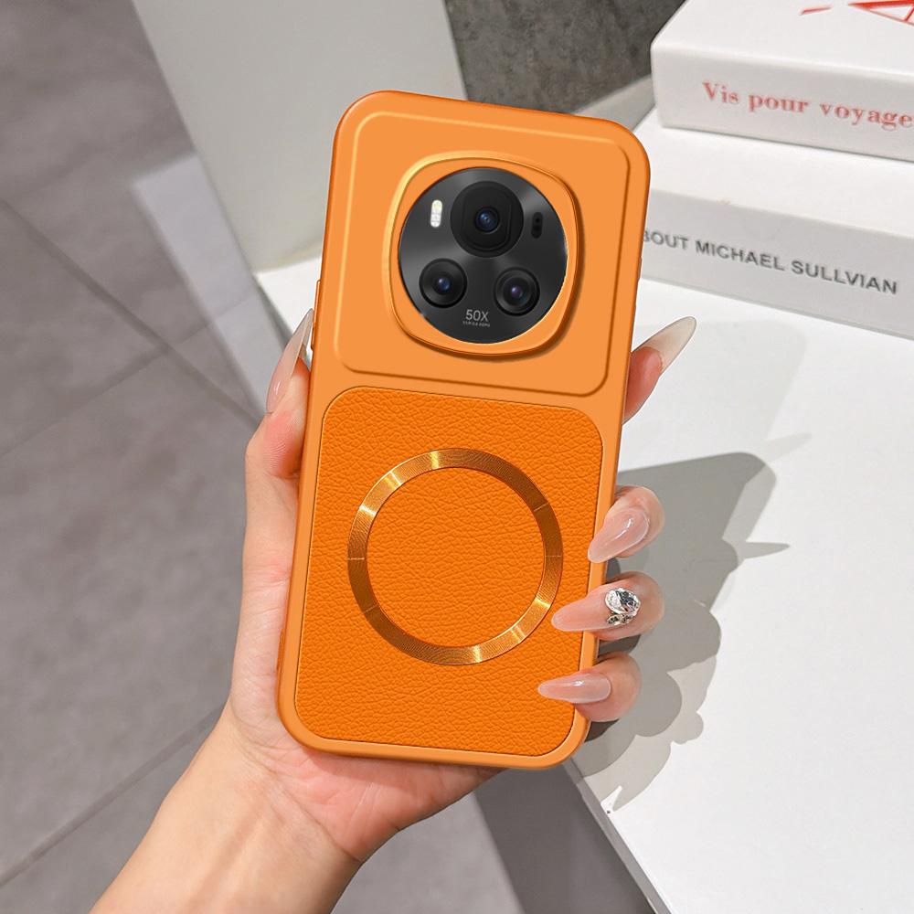 For Honor Magic6 Lambskin Series Magnetic Skin Feel Phone Case(Orange) - Shopkiz.com