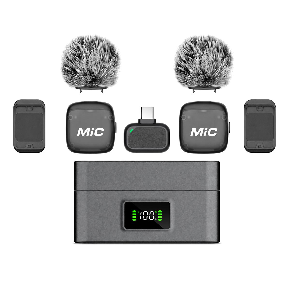 Mic 3 Portable Wireless Lavalier AI Noise Reduction Microphone, Type:2 in 1 Type-C Receiver with Charging Dock(Black) - Shopkiz.com