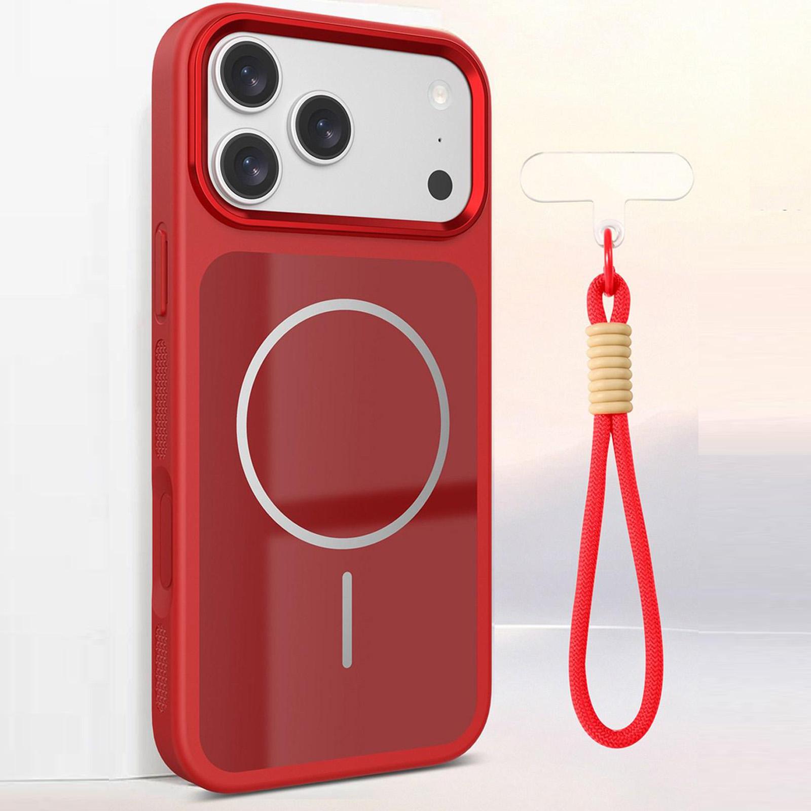 For iPhone 17 Pro Color Contrast Magnetic Phone Case with Wrist Strap(Red) - Shopkiz.com