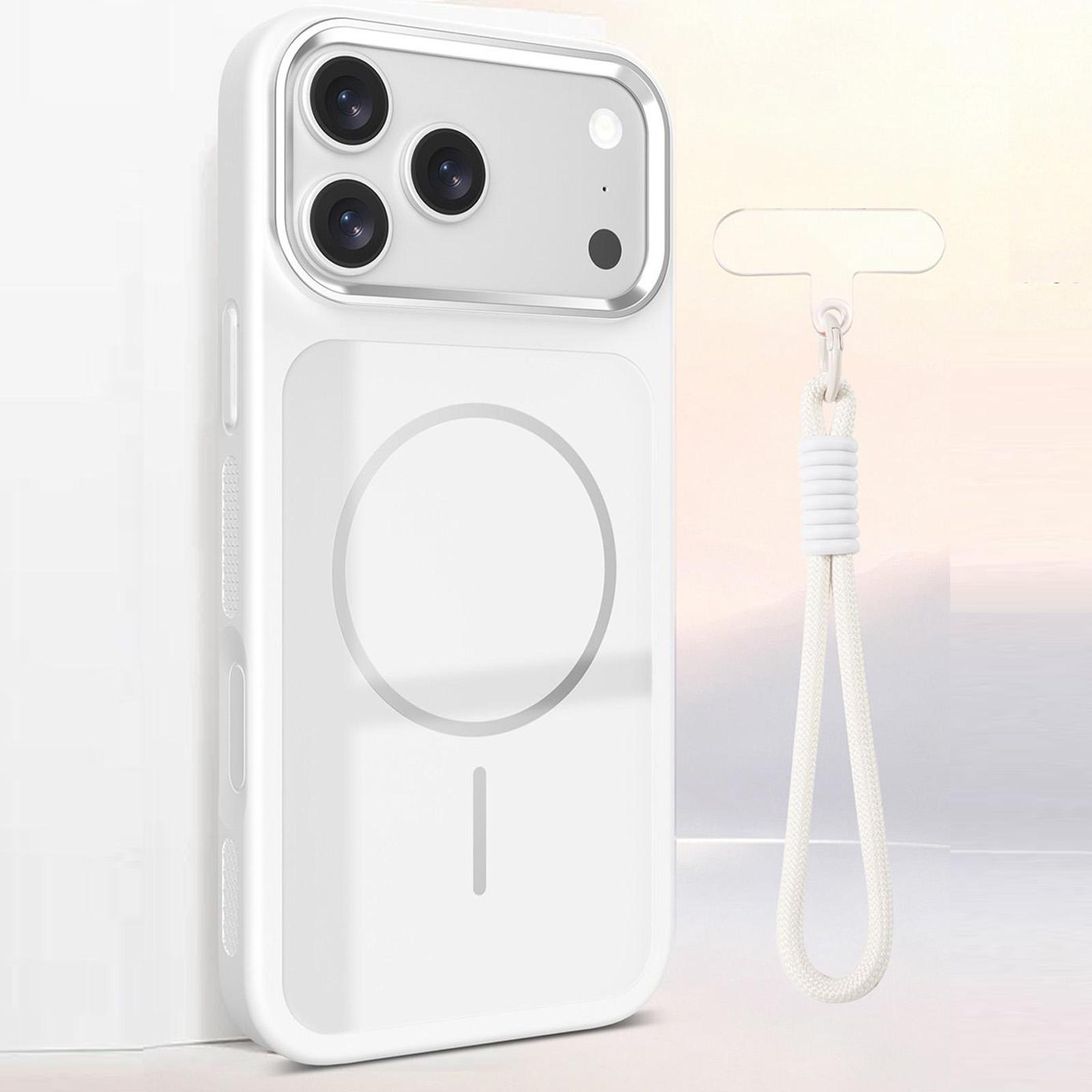 For iPhone 18 Pro Max Color Contrast Magnetic Phone Case with Wrist Strap(White) - Shopkiz.com