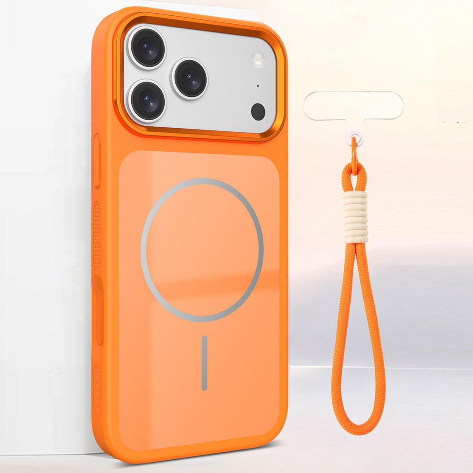 For iPhone 18 Pro Color Contrast Magnetic Phone Case with Wrist Strap(Orange) - Shopkiz.com
