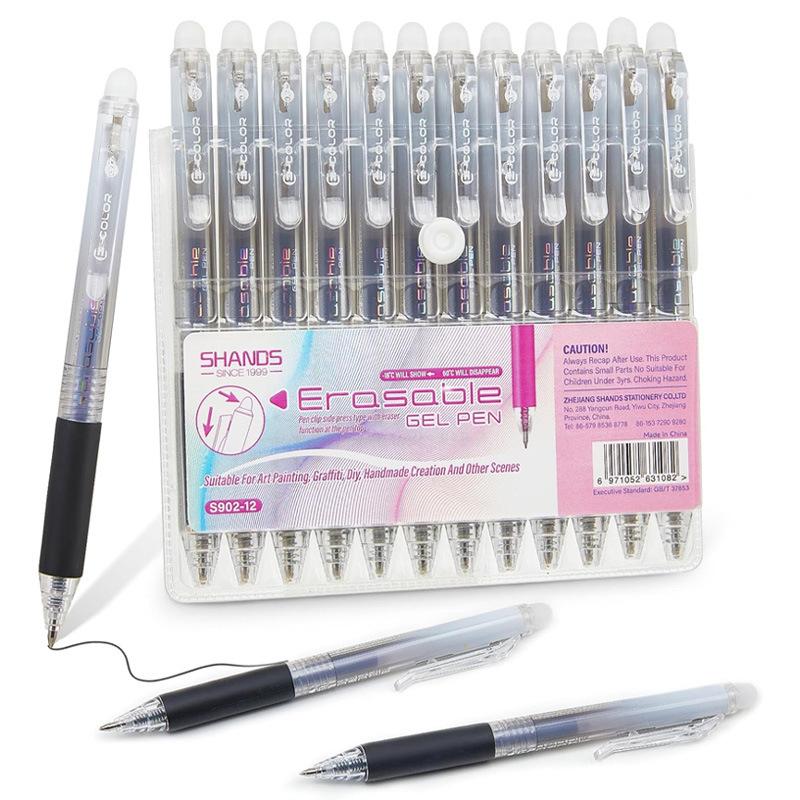 SHANDS Retractable Heat Erasable Gel Pens Quick Dry Pens for Sketching Drawing, Style:Black-12 PCS/Set - Shopkiz.com