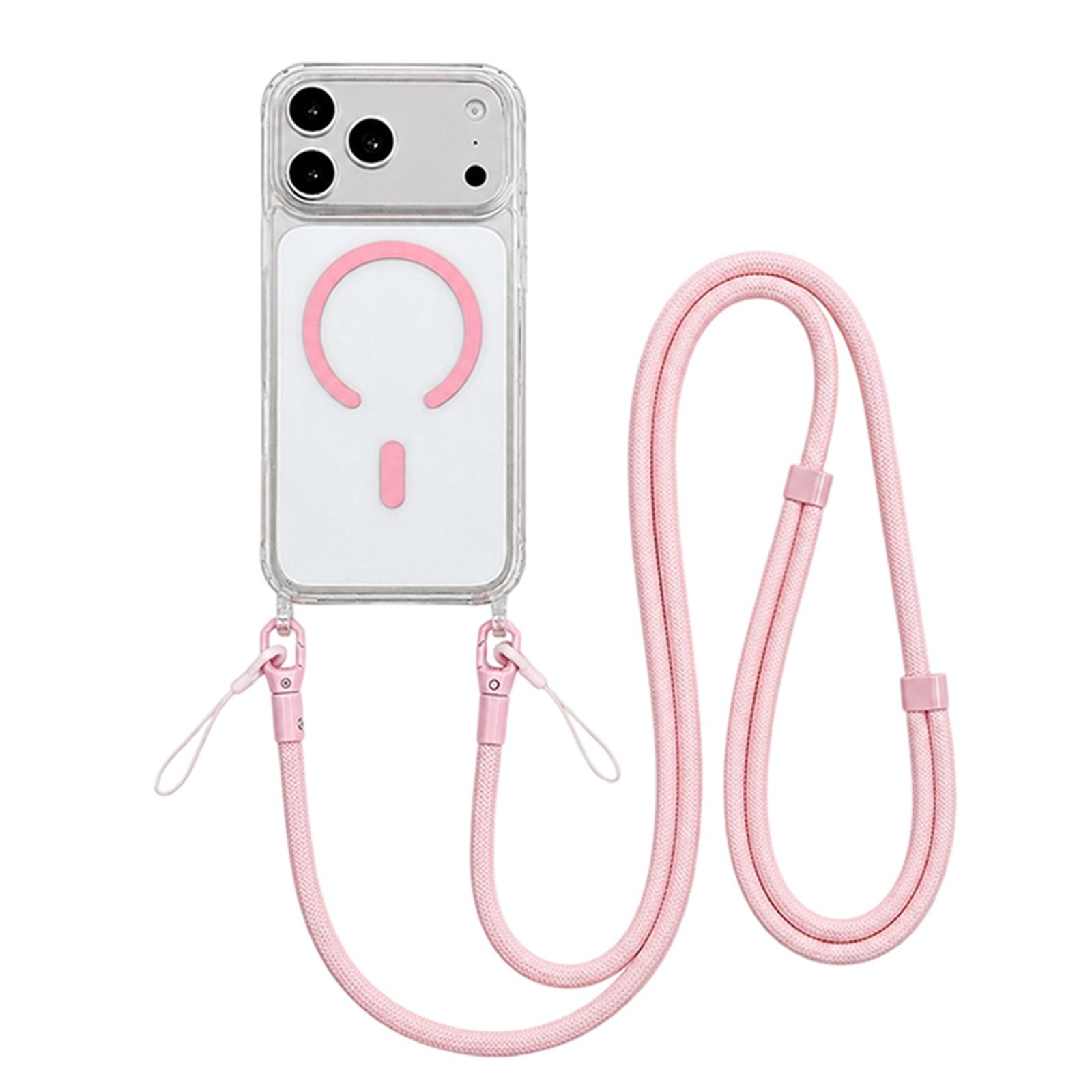 Acrylic + TPU Transparent Magnetic Phone Case with Lanyard For iPhone 17 Pro Max(Pink) - Shopkiz.com