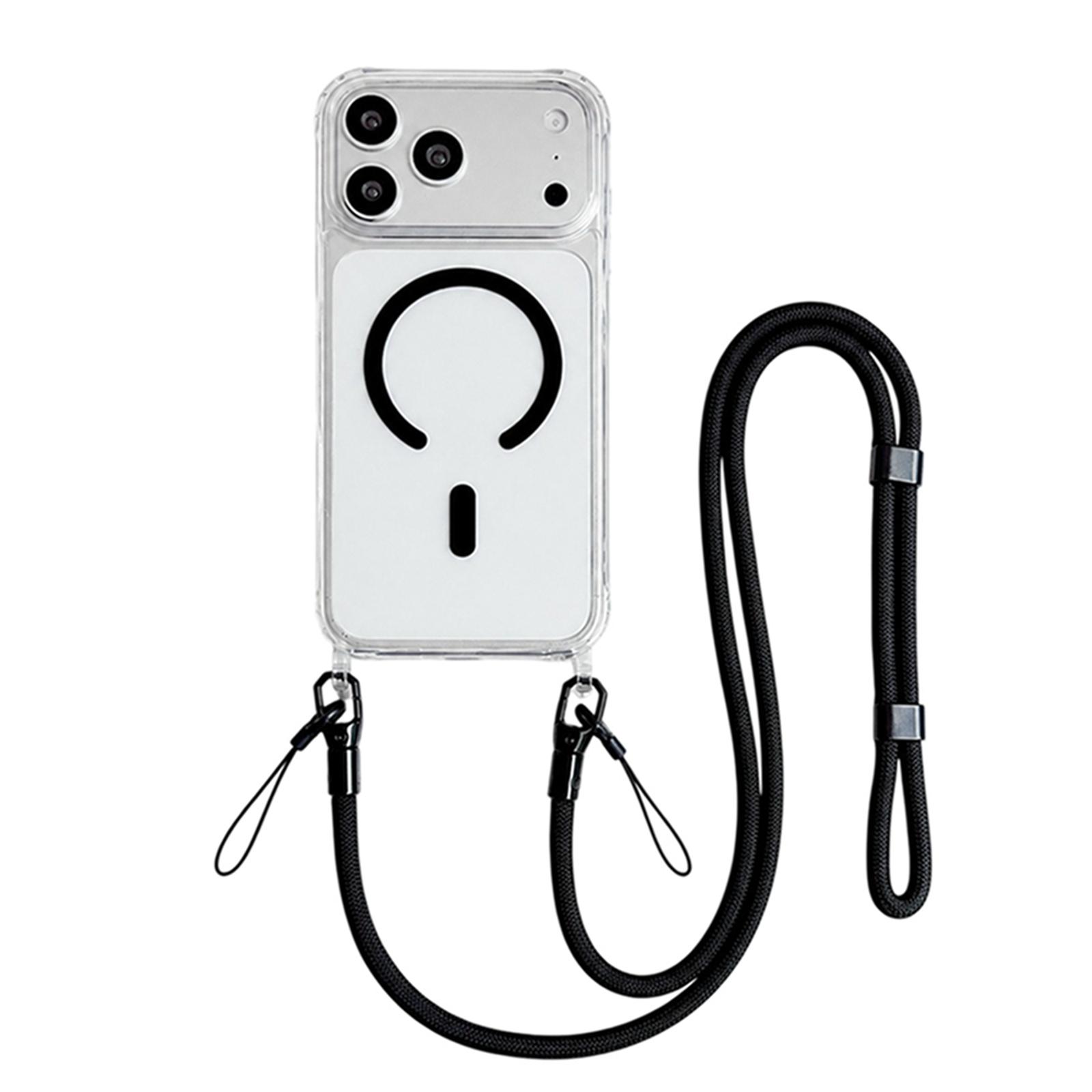 Acrylic + TPU Transparent Magnetic Phone Case with Lanyard For iPhone 17 Pro Max(Black) - Shopkiz.com