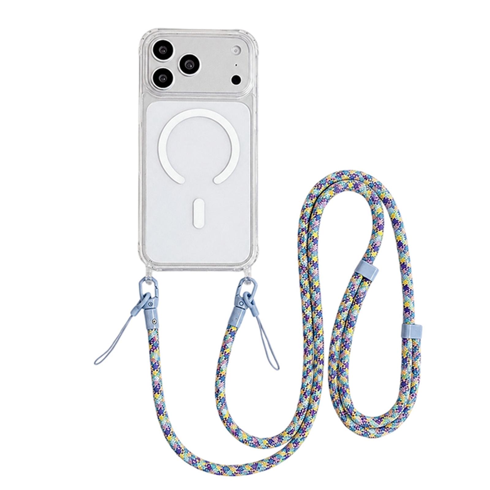 Acrylic + TPU Transparent Magnetic Phone Case with Lanyard For iPhone 17 Pro Max(Purple Blue Yellow) - Shopkiz.com