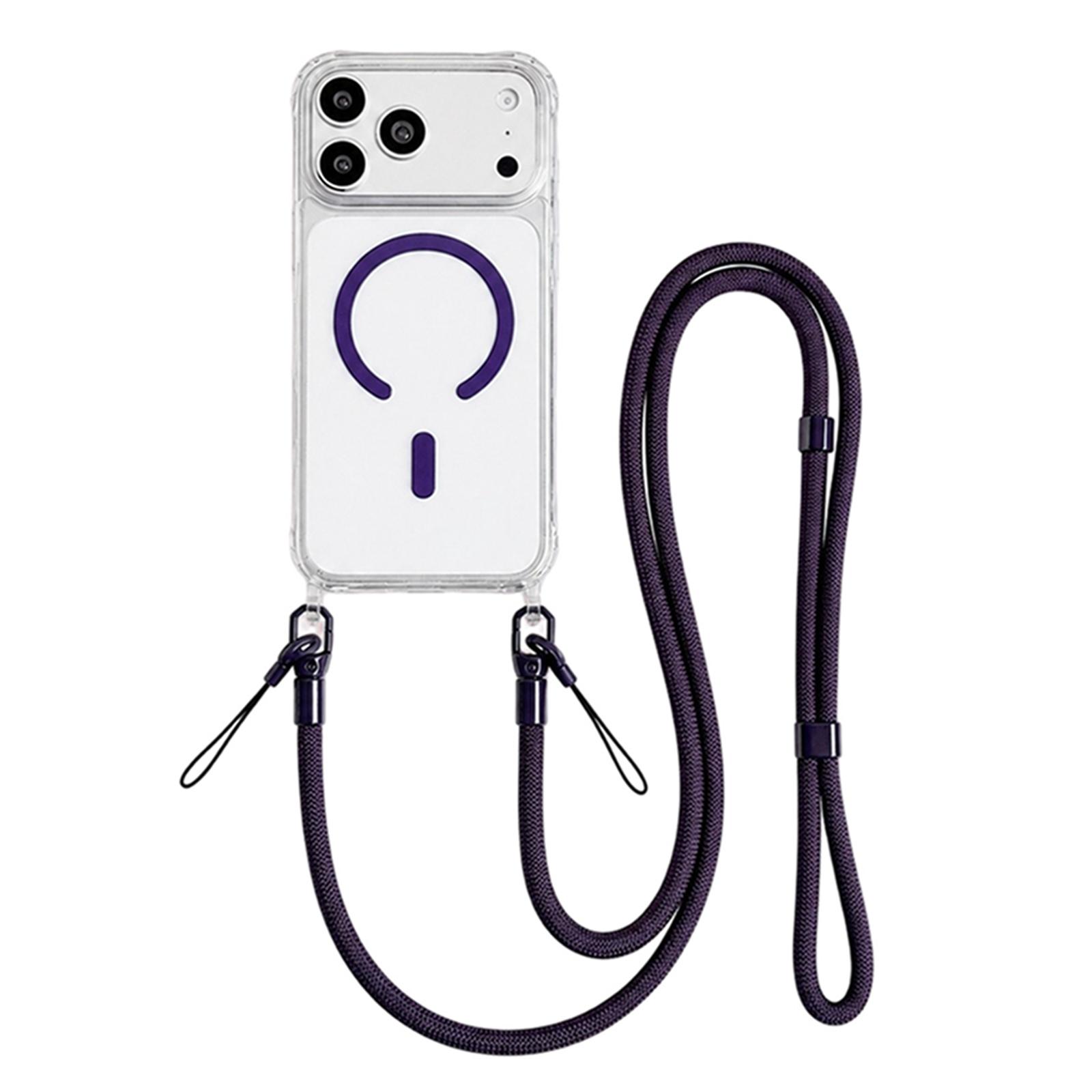 Acrylic + TPU Transparent Magnetic Phone Case with Lanyard For iPhone 17 Pro(Purple) - Shopkiz.com