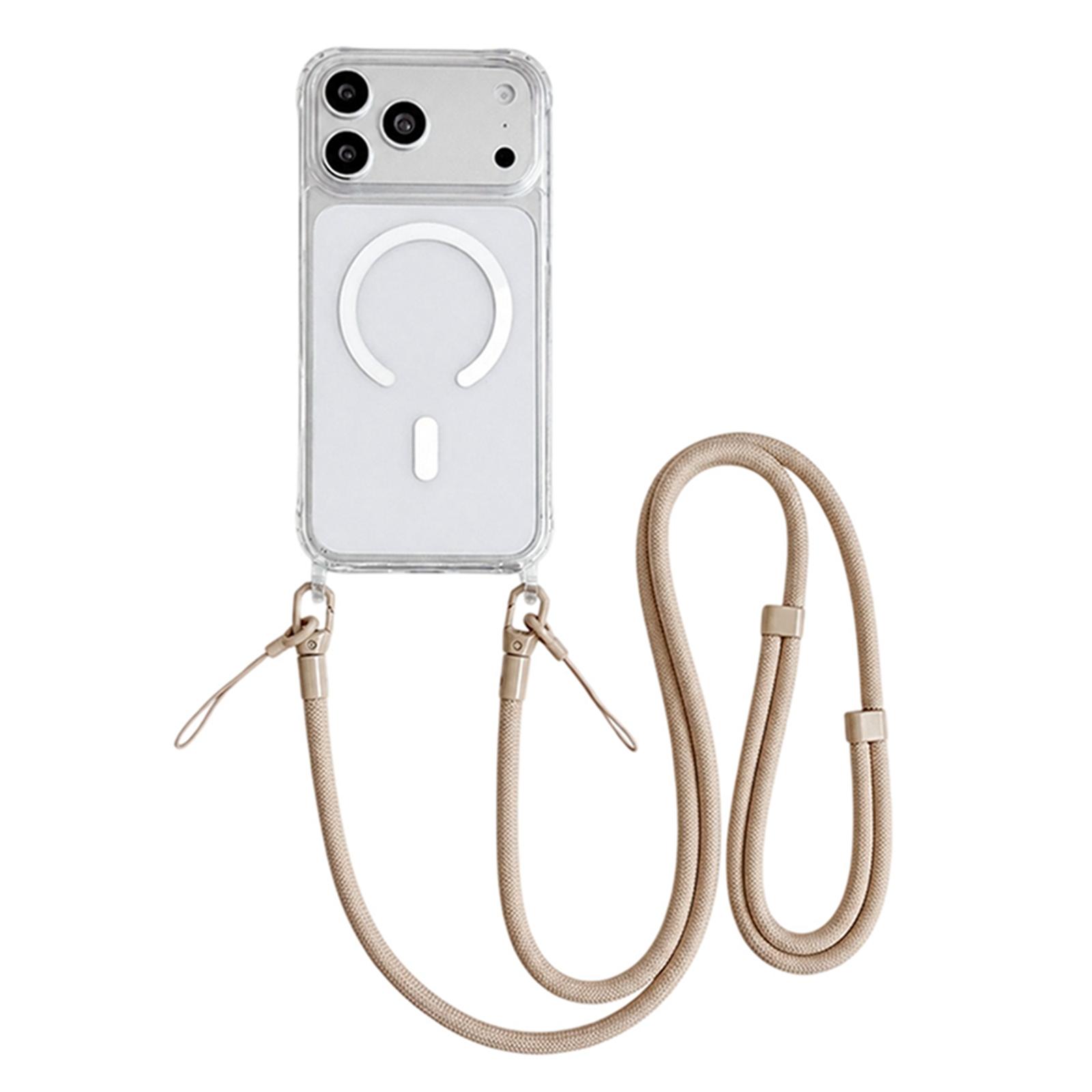 Acrylic + TPU Transparent Magnetic Phone Case with Lanyard For iPhone 17 Pro(Khaki) - Shopkiz.com