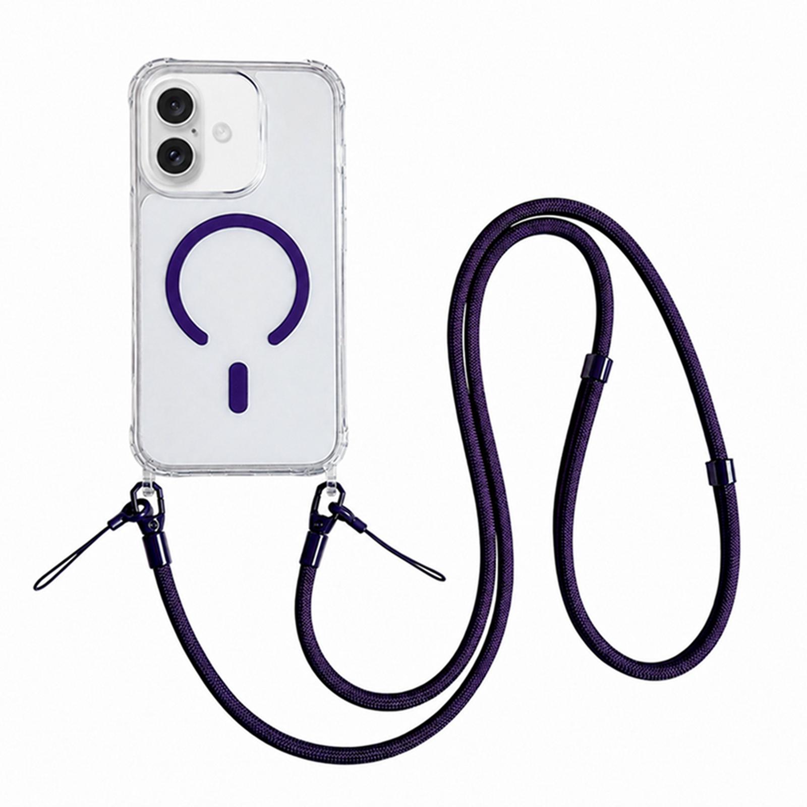 Acrylic + TPU Transparent Magnetic Phone Case with Lanyard For iPhone 17(Purple) - Shopkiz.com