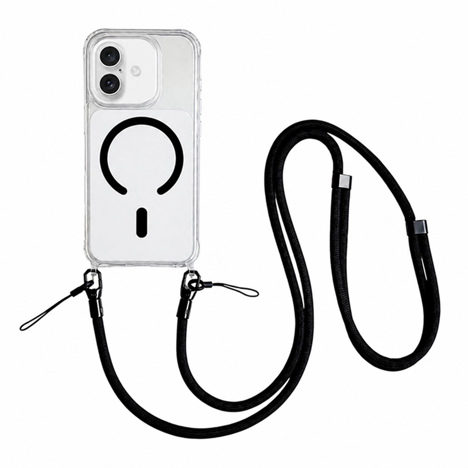 Acrylic + TPU Transparent Magnetic Phone Case with Lanyard For iPhone 17(Black) - Shopkiz.com