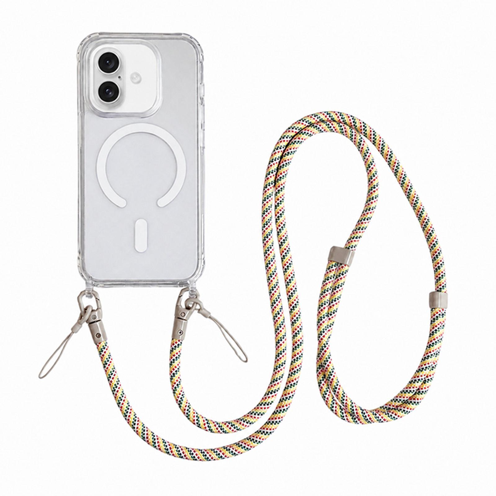 Acrylic + TPU Transparent Magnetic Phone Case with Lanyard For iPhone 17(Rainbow Multicolor) - Shopkiz.com